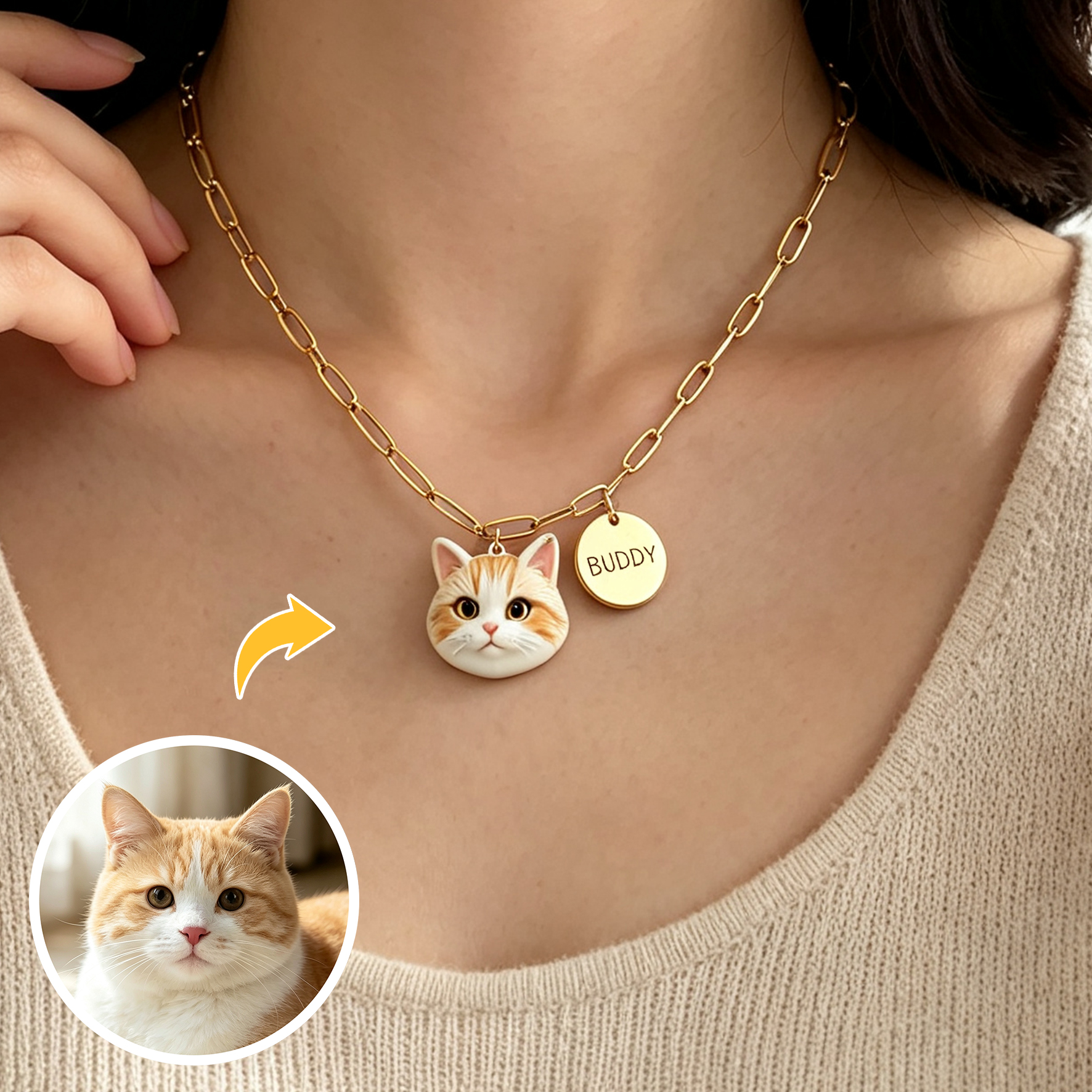 Personalized necklaces, customizable pet pendants, dog and cat portrait necklaces with name, commemorative gifts, and the perfect present for pet lovers.