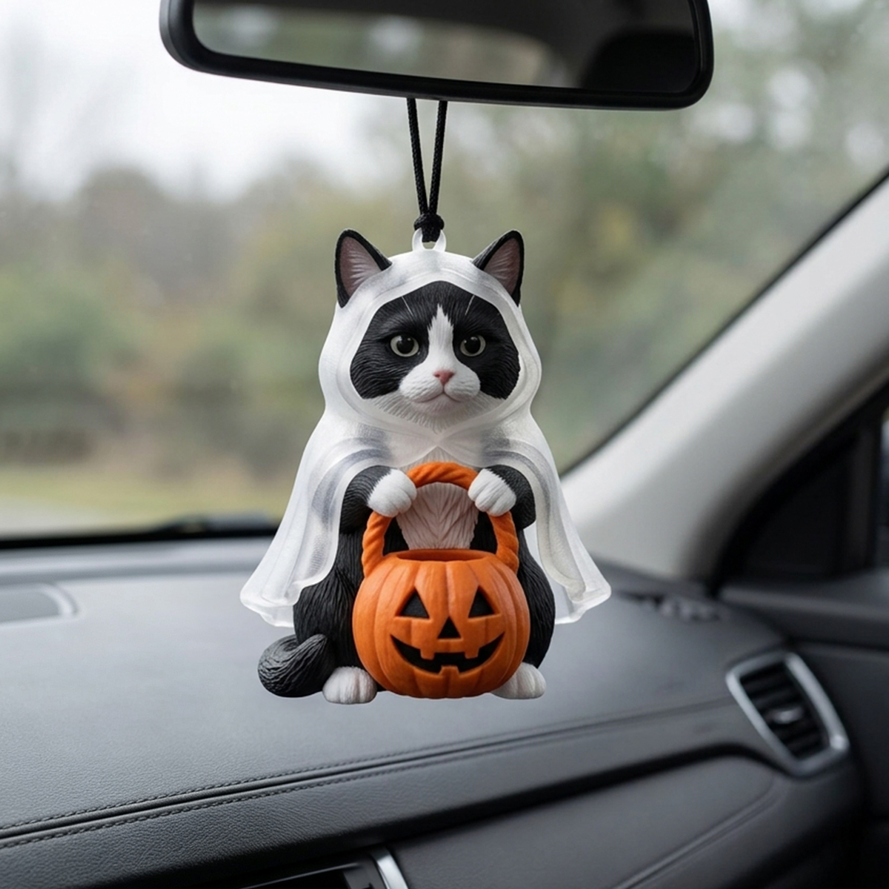 Cute 3D Printed Custom Halloween Pet with Pumpkin Figurine | Personalized Mini Car Ornament of Pets | Pets Halloween Decor | Made of resin | Dogs Cats Halloween Gift