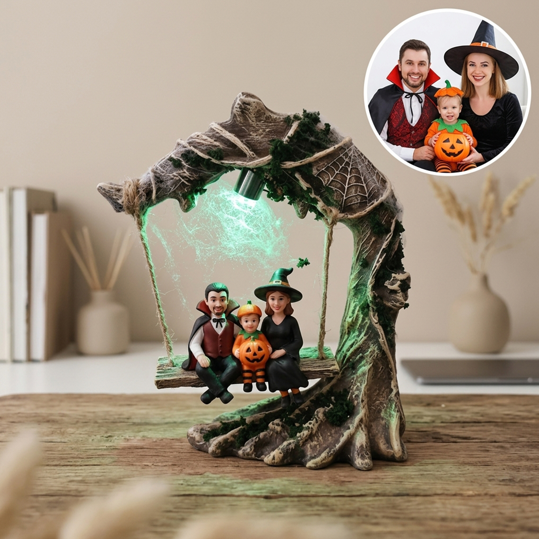 Customized Personalized Desktop Ornaments, 3D Printed Halloween Swing Figurine,  Swing Figurine with Lights