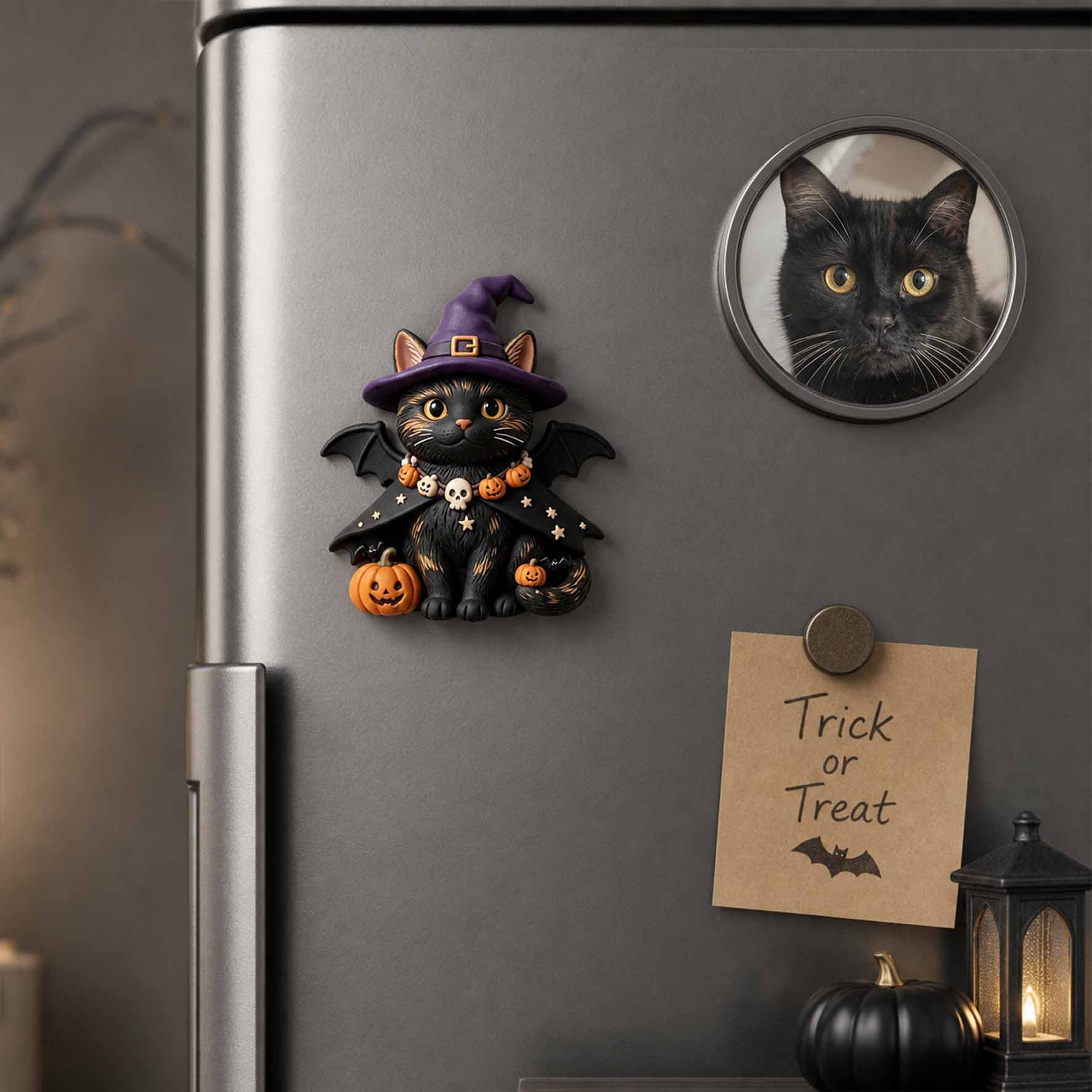 Custom 3D Relief Cartoon Fridge Magnet | Personalized Halloween Pet Fridge Magnet with Pumpkin/Ghost | Made of resin | Dogs Cats Halloween Gift