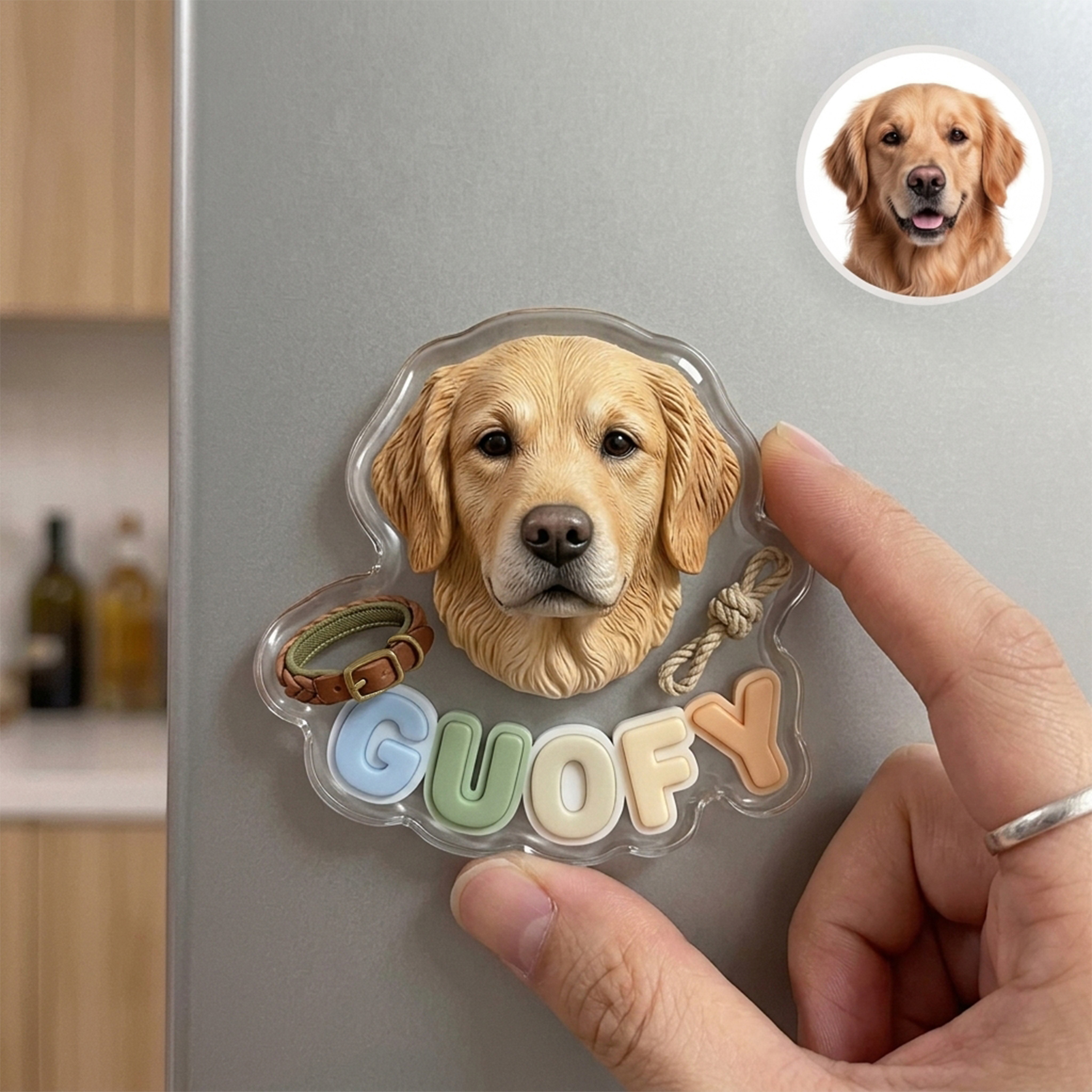Custom 3D Pet Transparent Fridge Magnet with Name