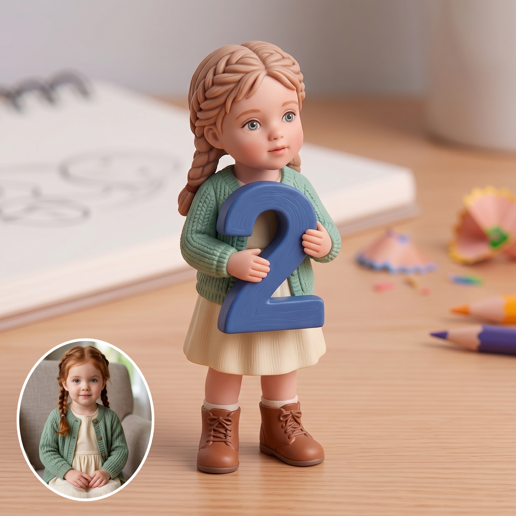 3D Figurine Holding Letters/Numbers Mini Ornaments of Characters