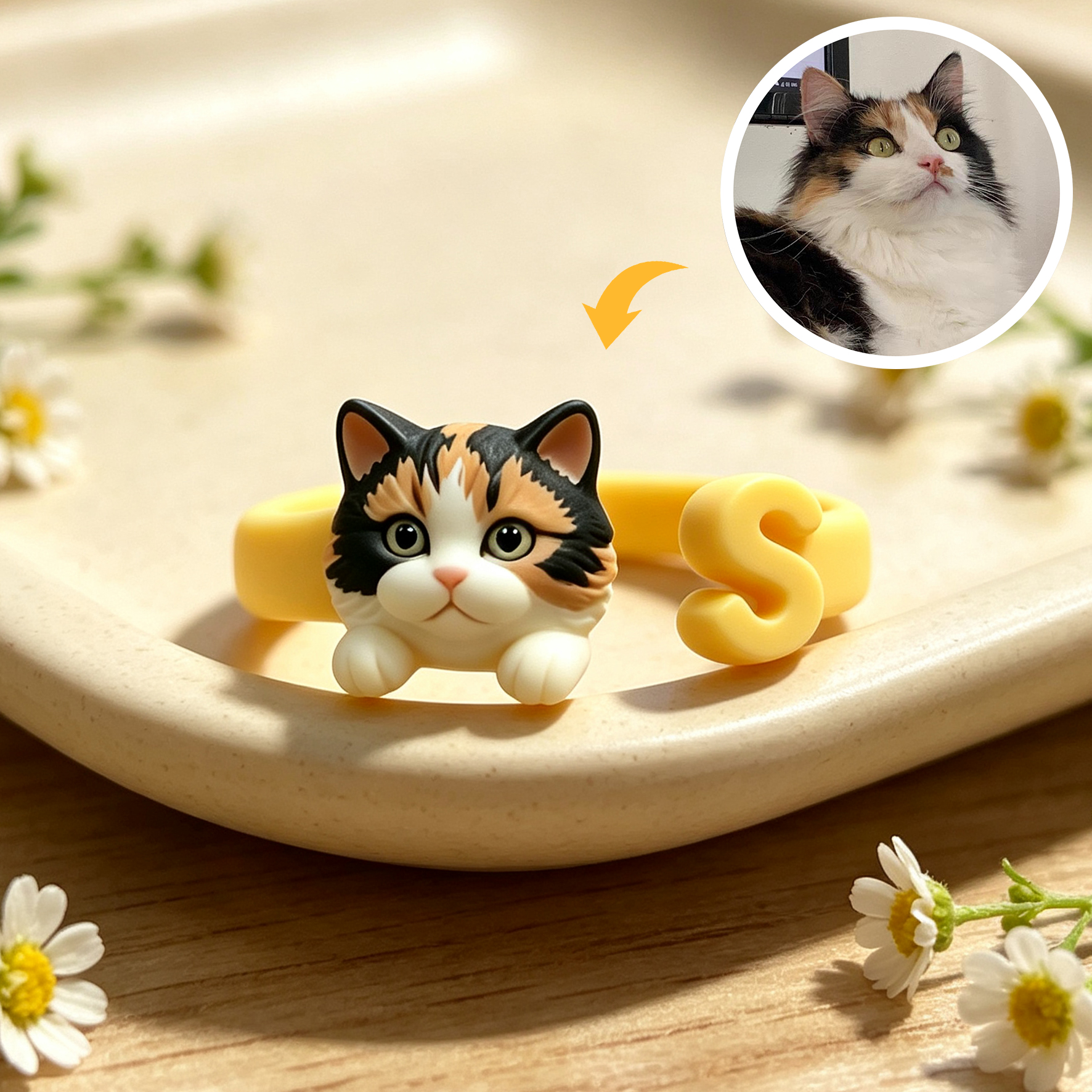 Customized 3D pet portrait rings, personalized 3D pet portrait rings, commemorative gifts for pet lovers.