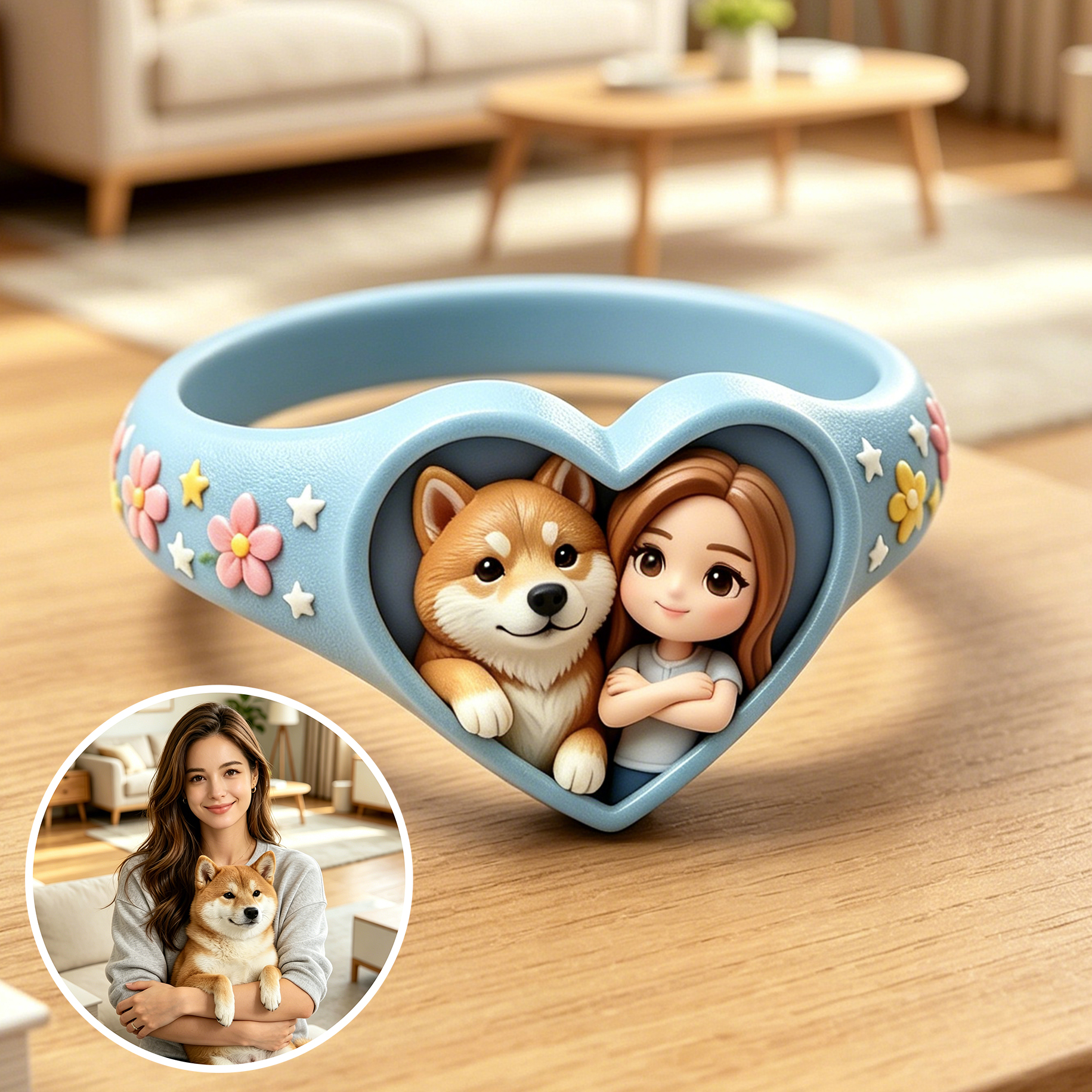 Customized 3D pet portrait rings, personalized 3D pet portrait rings, commemorative gifts for pet lovers.