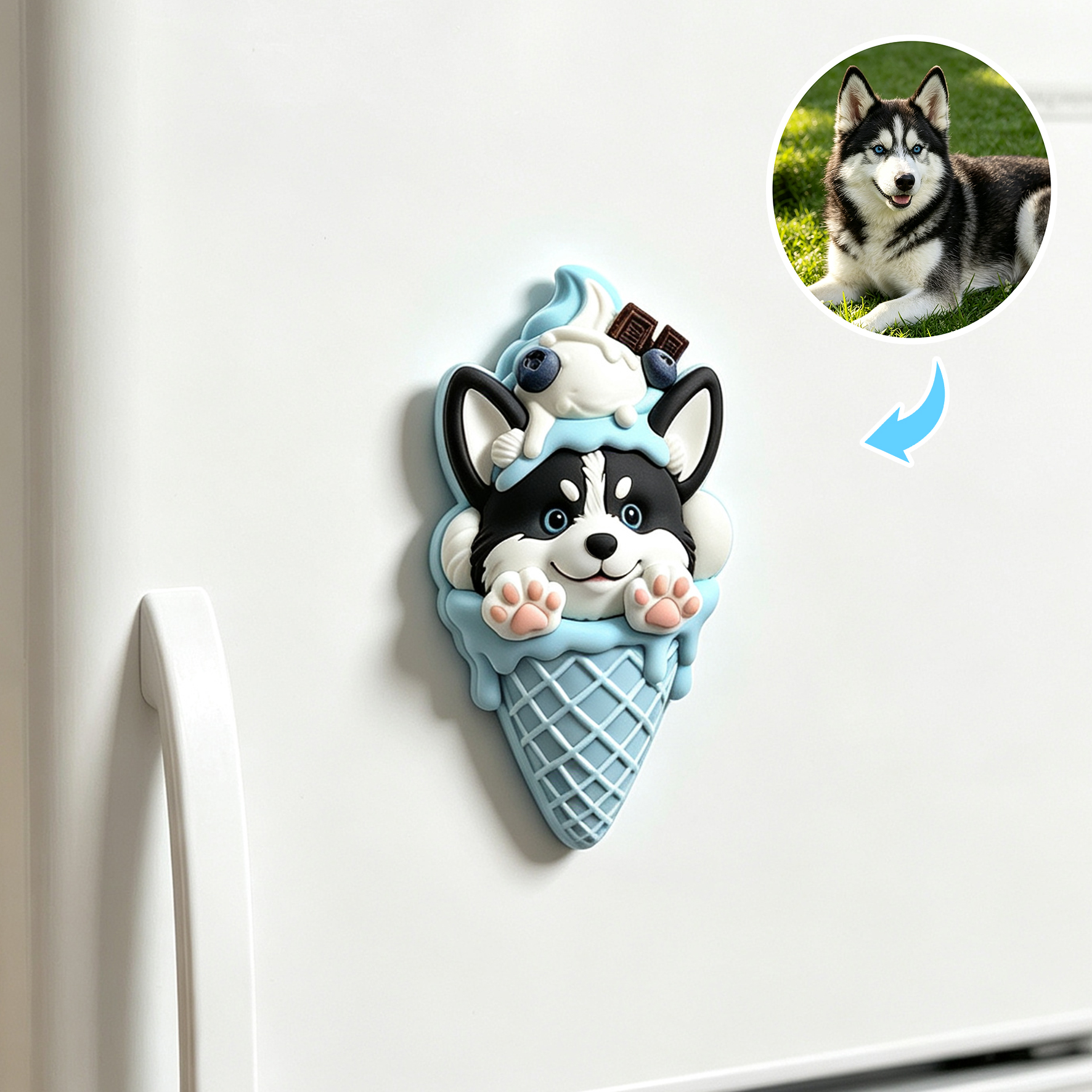 Custom 3D Relief Cartoon Fridge Magnet | Customizable with Pet Photos | Personalized 3D Printed Ice Cream Pet Refrigerator Magnets