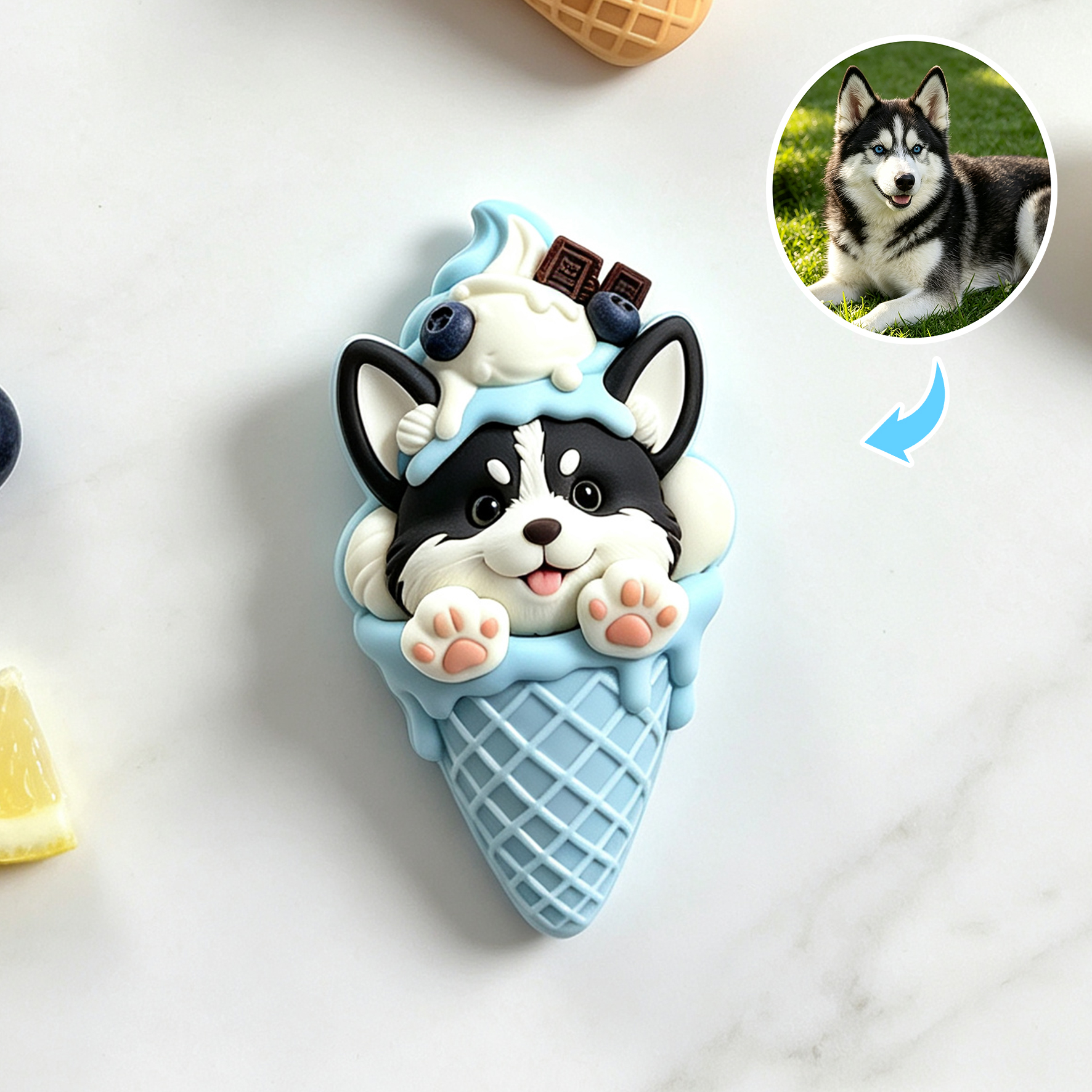 Custom 3D Relief Cartoon Fridge Magnet | Customizable with Pet Photos | Personalized 3D Printed Ice Cream Pet Refrigerator Magnets