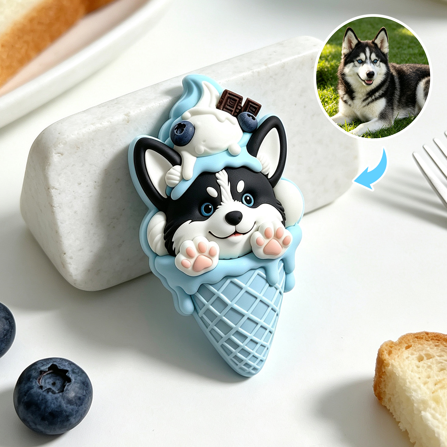 Custom 3D Relief Cartoon Fridge Magnet | Customizable with Pet Photos | Personalized 3D Printed Ice Cream Pet Refrigerator Magnets