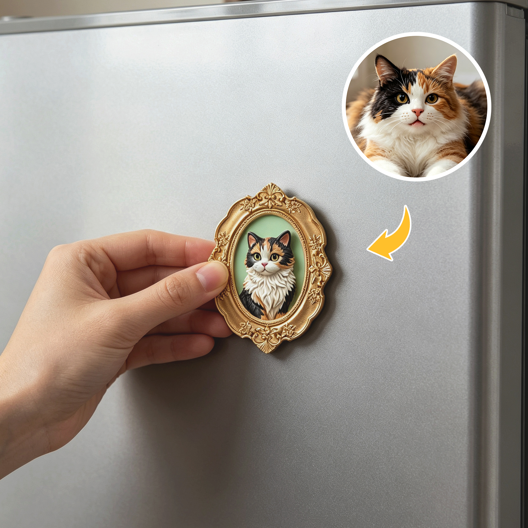 Custom 3D Relief Cartoon Fridge Magnet | Customizable with Pet Photos | Personalized 3D Printed Pet Portrait in A Vintage Photo Frames  | Pet Loss | Pet Lover Present