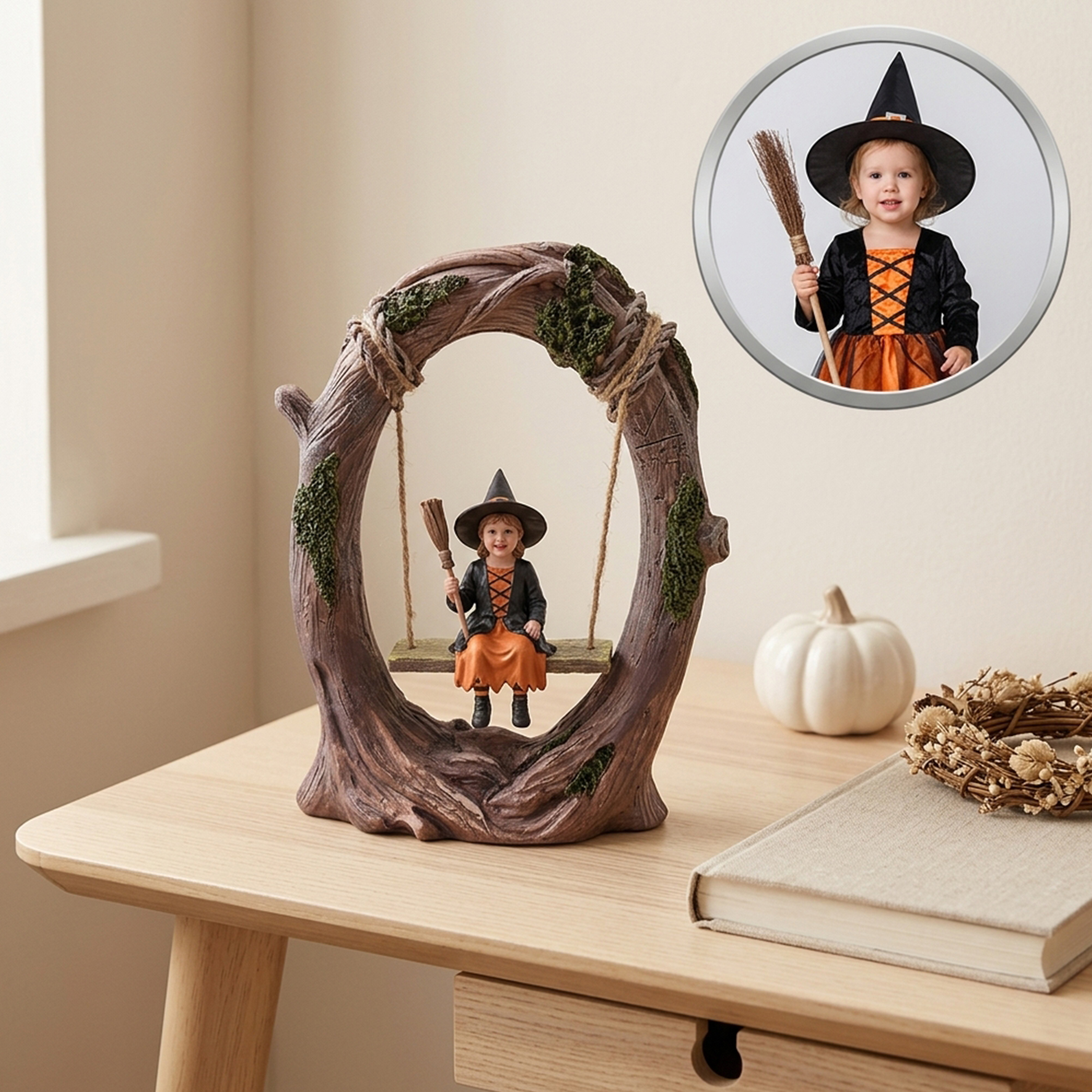 Customized Personalized Desktop Ornaments, 3D Printed Halloween Swing Figurine,  Swing Figurine with Lights