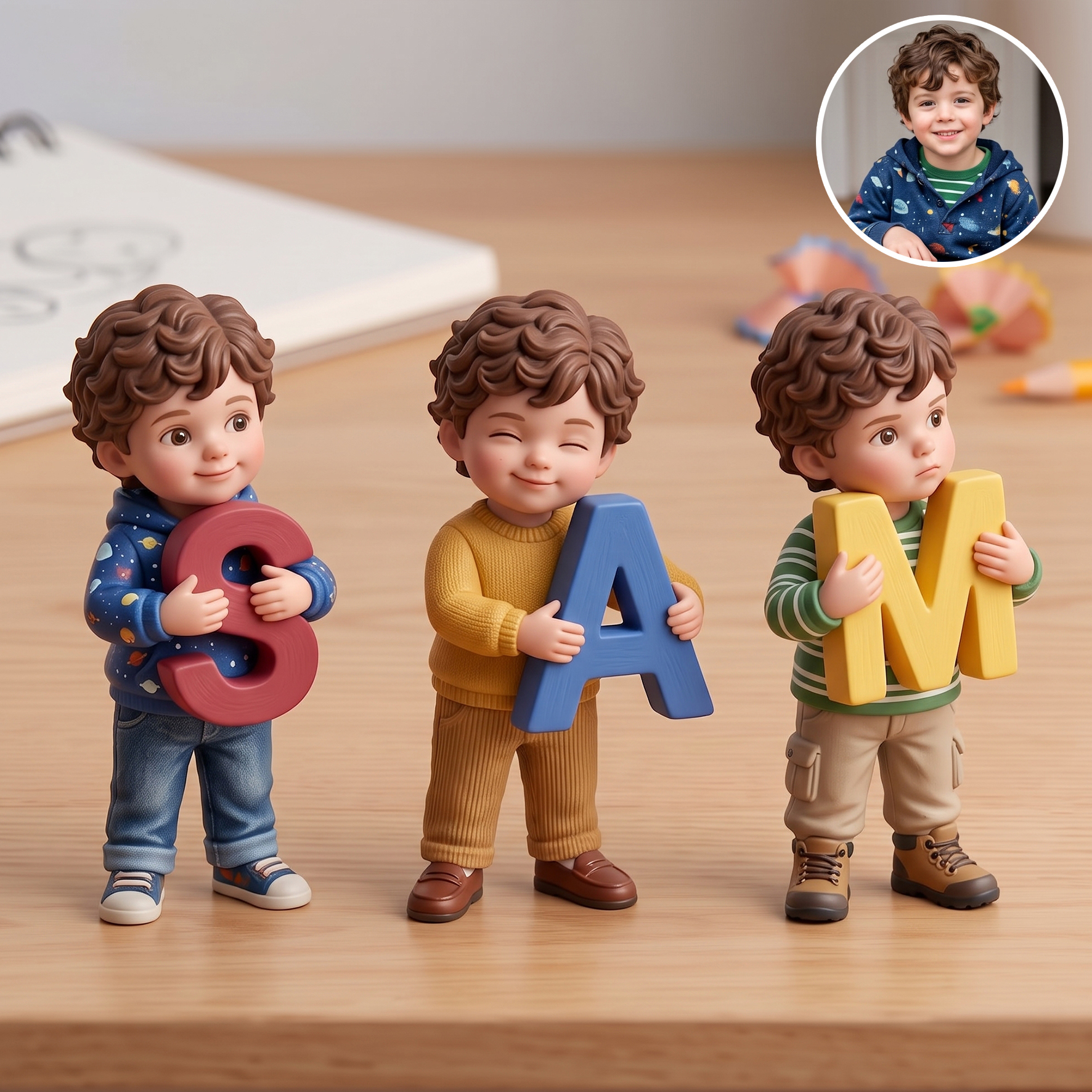 3D Figurine Holding Letters/Numbers Mini Ornaments of Characters
