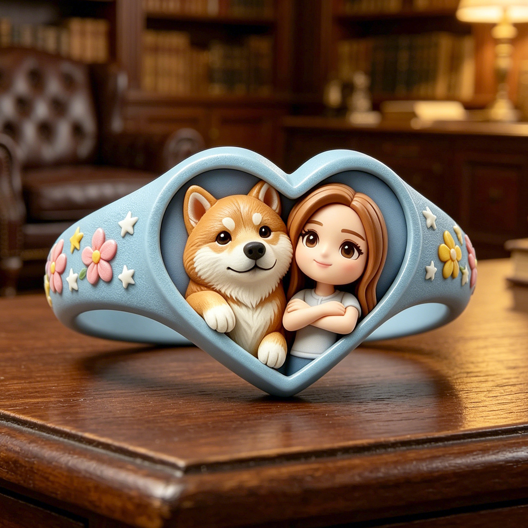 Customized 3D pet portrait rings, personalized 3D pet portrait rings, commemorative gifts for pet lovers.