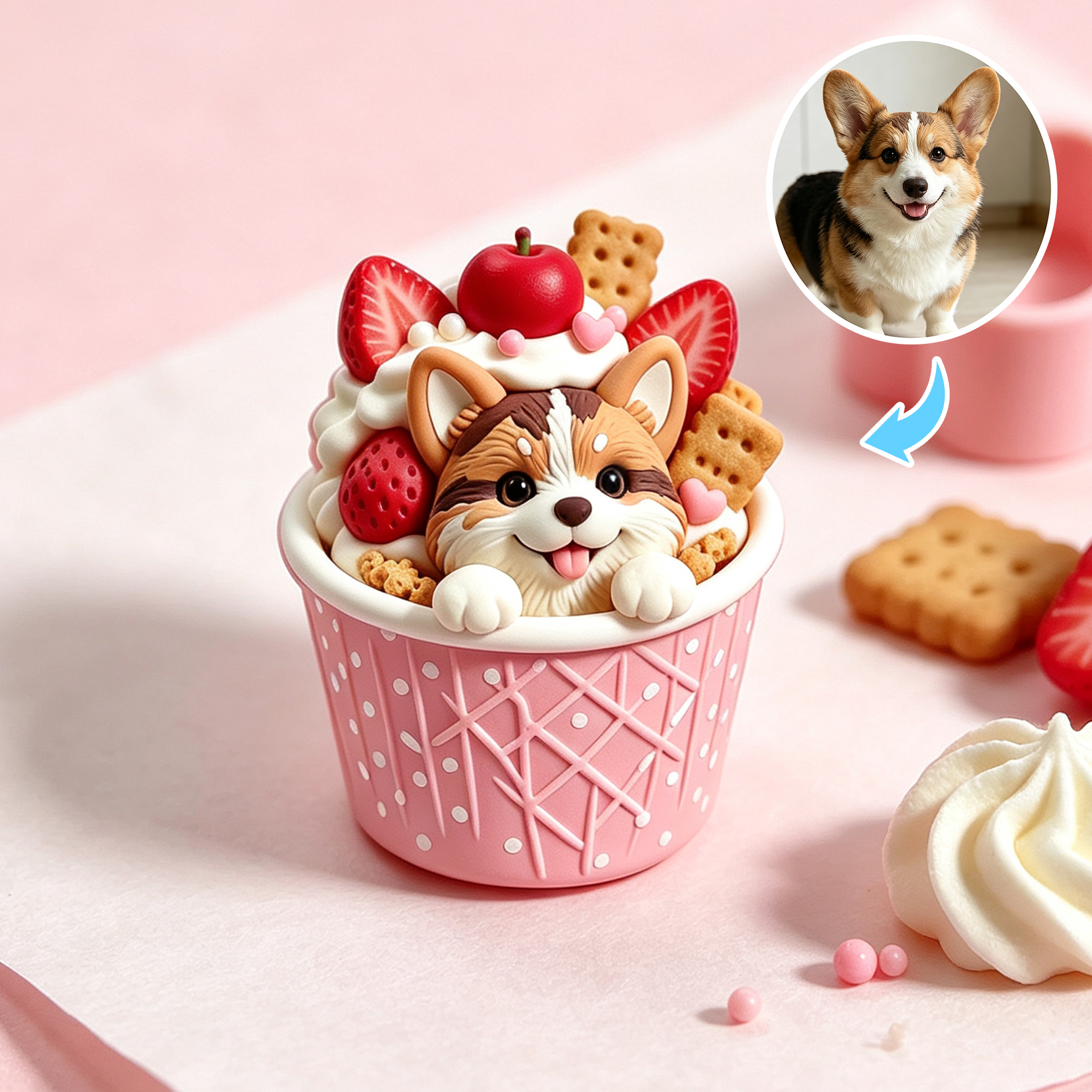 Custom 3D Relief Cartoon Fridge Magnet | Customizable with Pet Photos | Personalized 3D Printed Ice Cream Pet Refrigerator Magnets