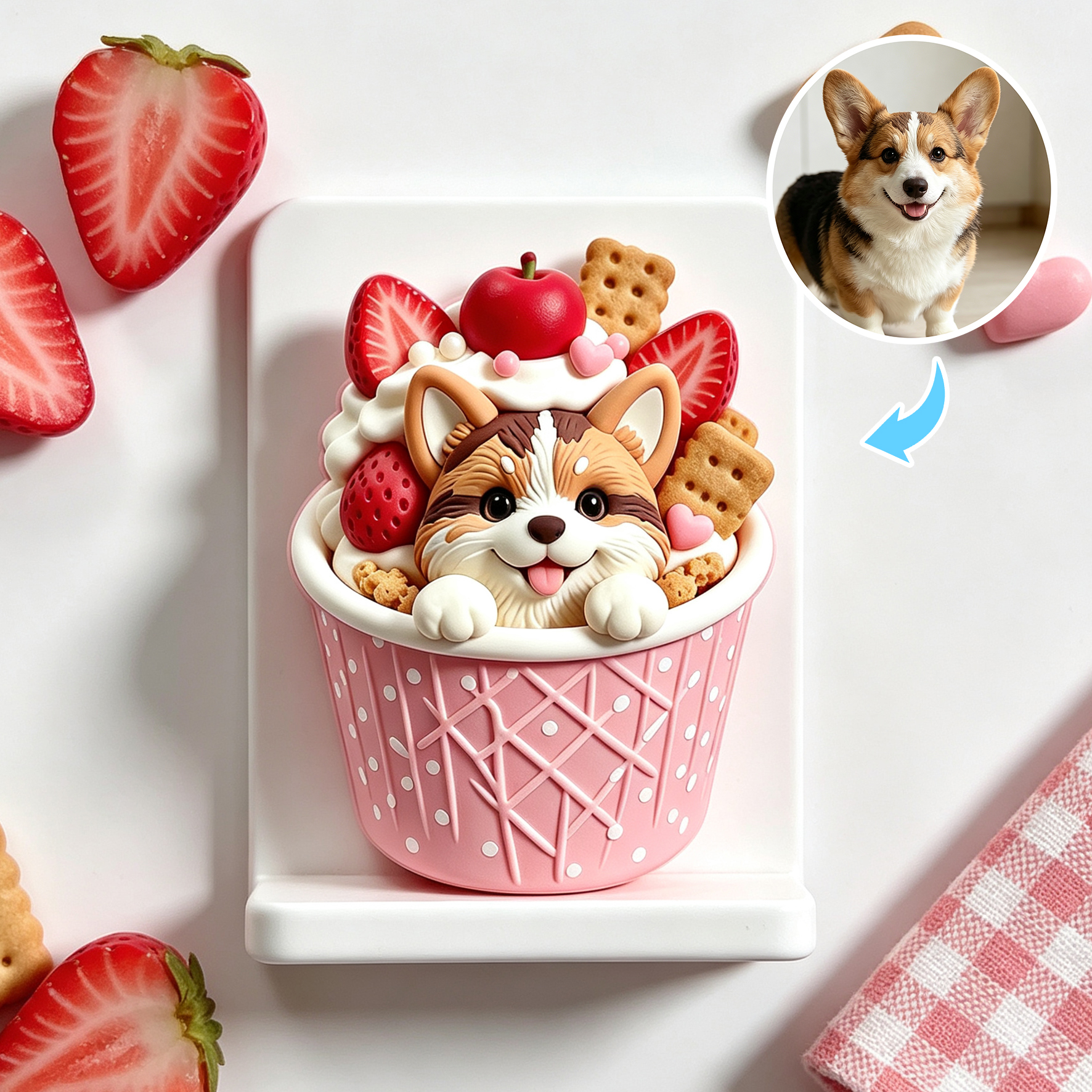 Custom 3D Relief Cartoon Fridge Magnet | Customizable with Pet Photos | Personalized 3D Printed Ice Cream Pet Refrigerator Magnets