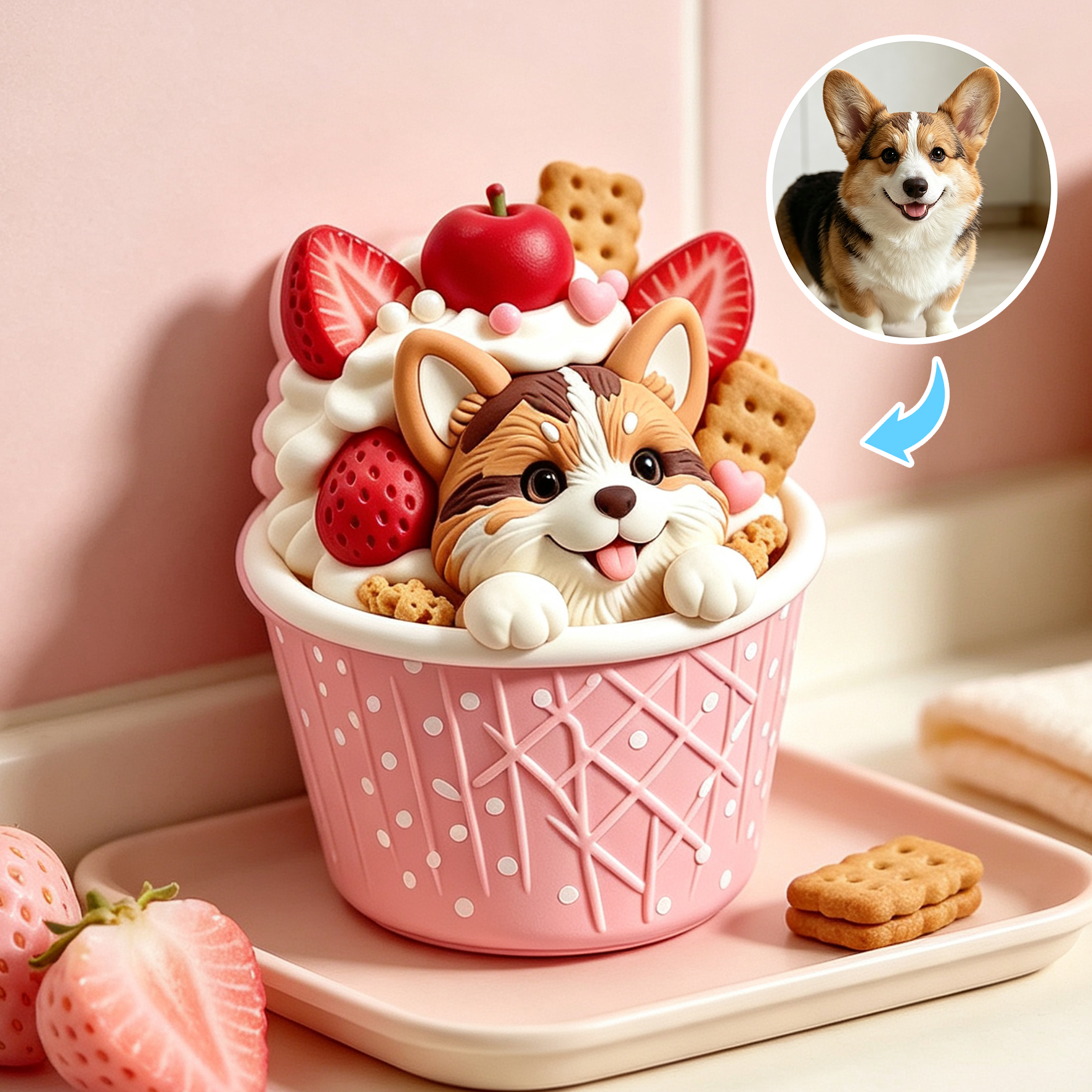 Custom 3D Relief Cartoon Fridge Magnet | Customizable with Pet Photos | Personalized 3D Printed Ice Cream Pet Refrigerator Magnets