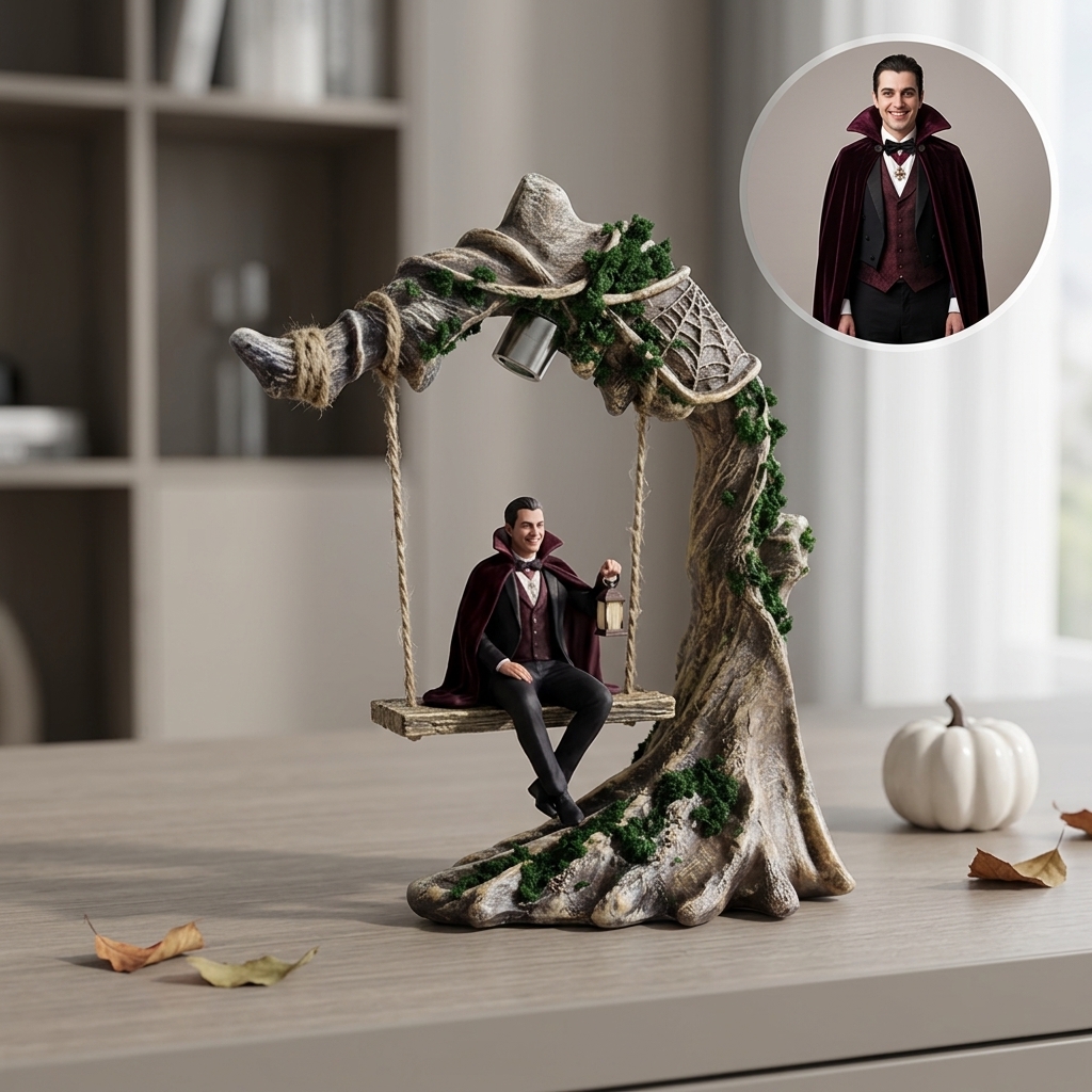 Customized Personalized Desktop Ornaments, 3D Printed Halloween Swing Figurine,  Swing Figurine with Lights