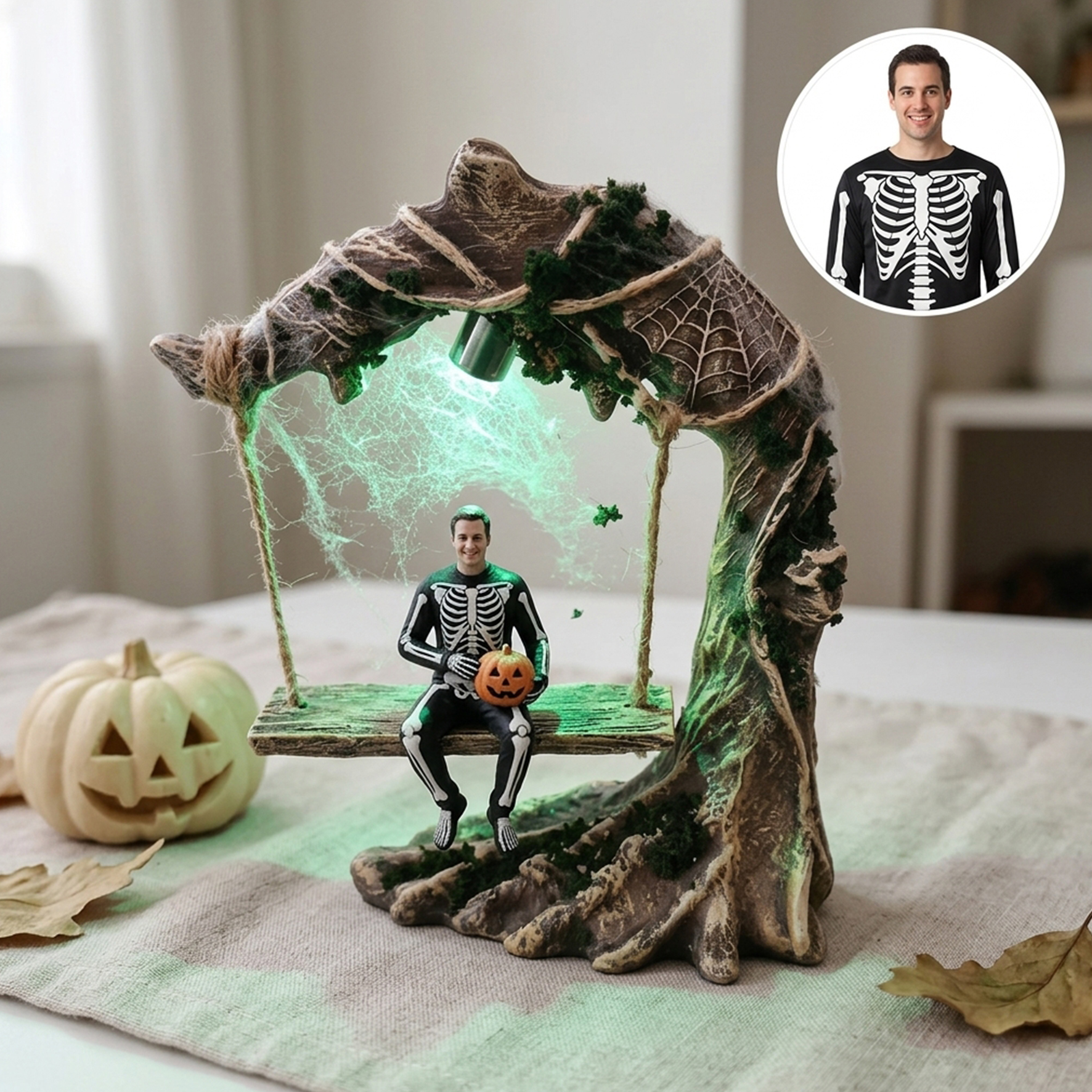 Customized Personalized Desktop Ornaments, 3D Printed Halloween Swing Figurine,  Swing Figurine with Lights