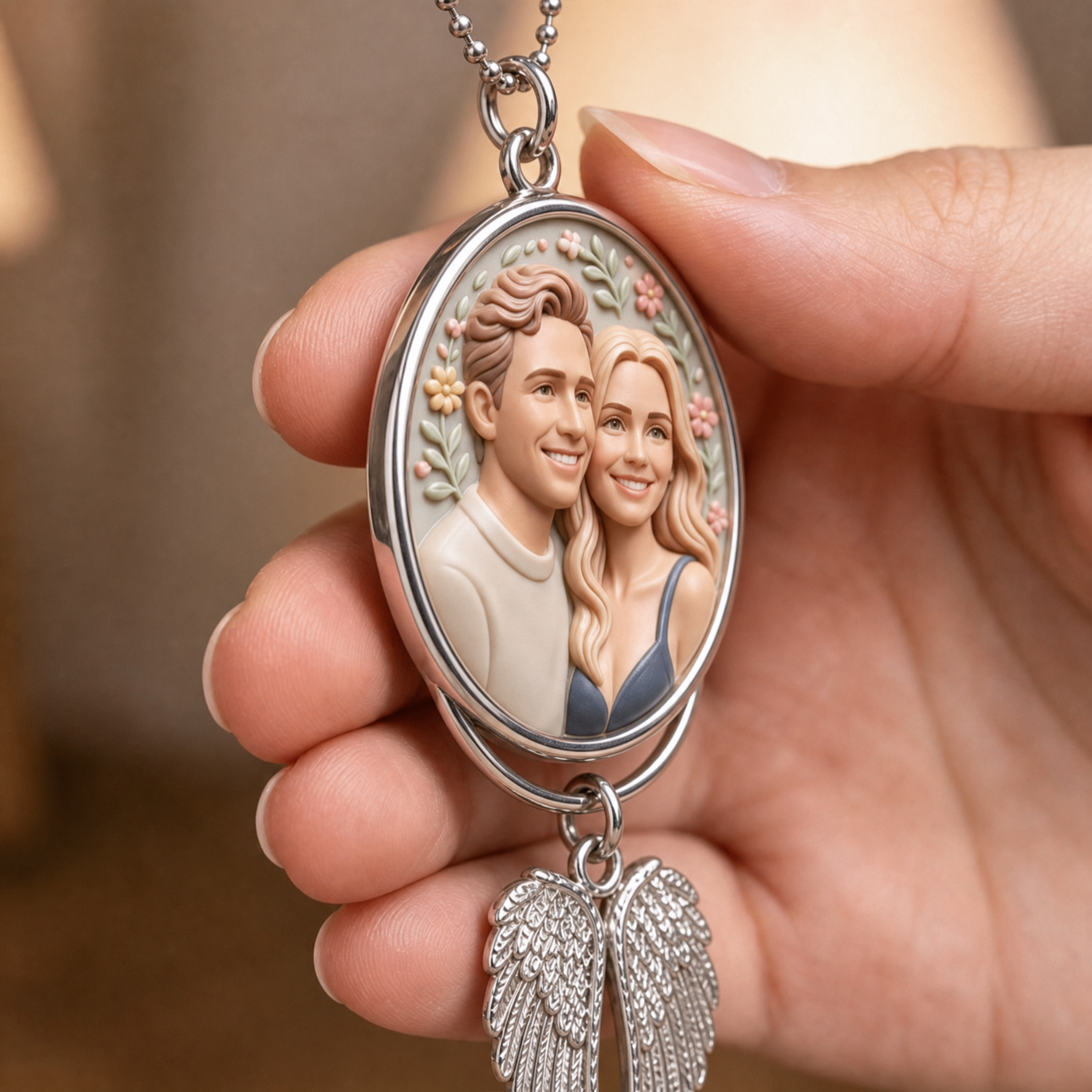 Personalized 3D Portrait with Wings Photo Car Hanging Ornament | Custom 3D Relief Photo Gift for Him/Her/Couple/Family | Angel Wings Photo Ornaments 2026 | Loss of Loved Ones Sympathy Memorial Gift