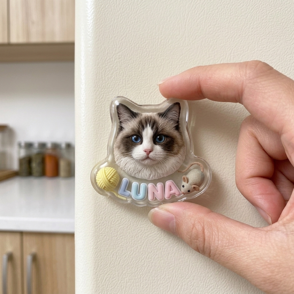 Custom 3D Pet Transparent Fridge Magnet with Name