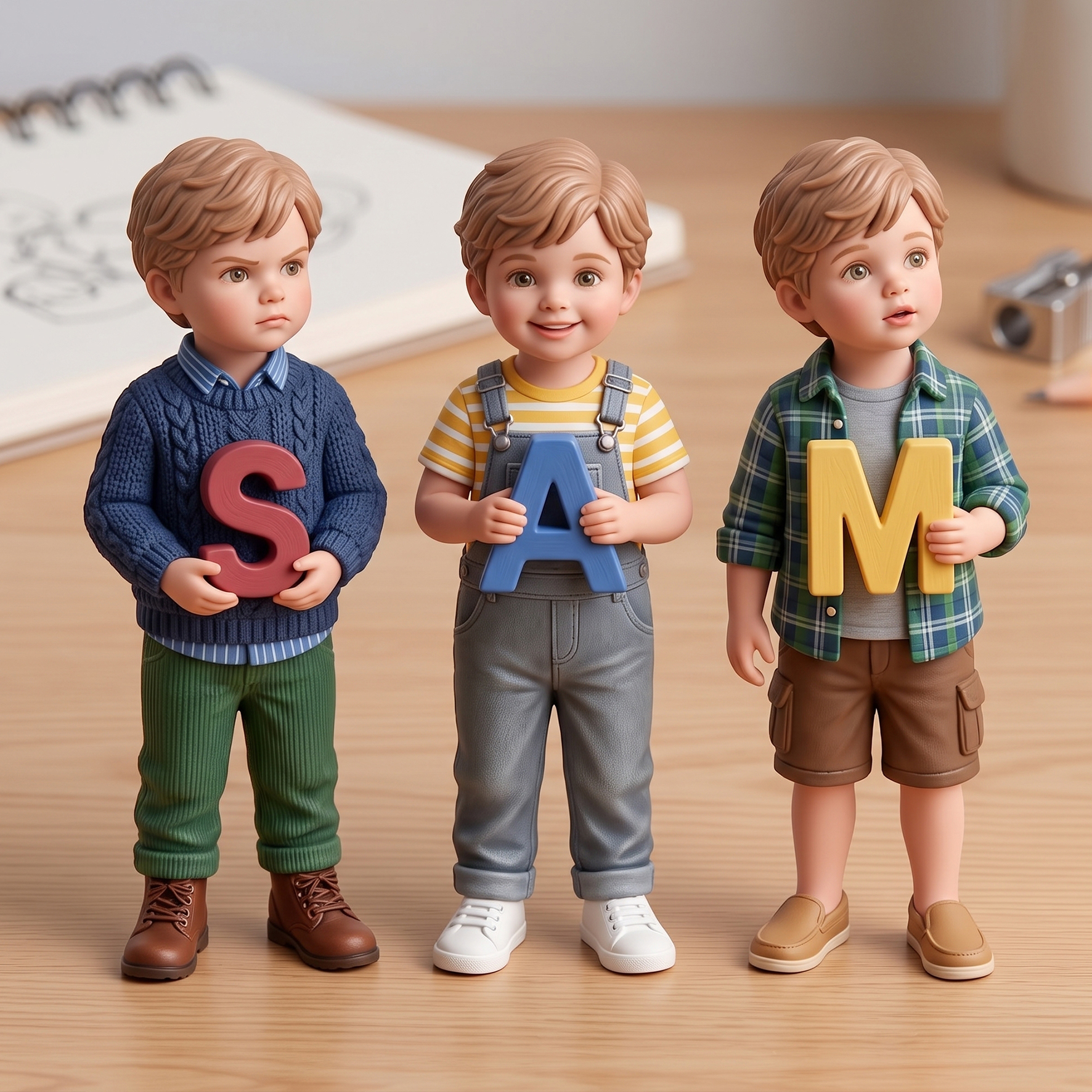3D Figurine Holding Letters/Numbers Mini Ornaments of Characters