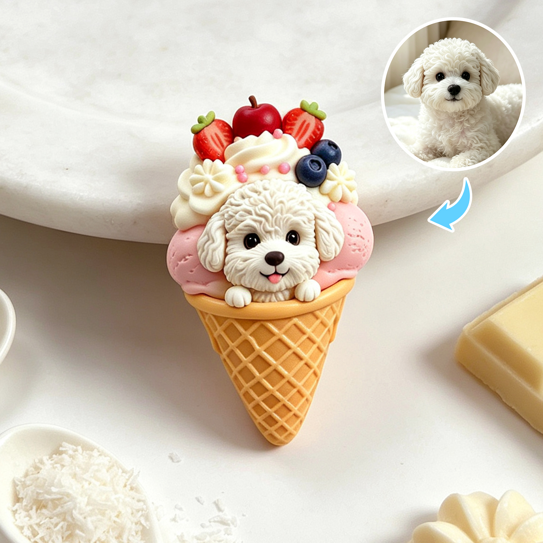 Custom 3D Relief Cartoon Fridge Magnet | Customizable with Pet Photos | Personalized 3D Printed Ice Cream Pet Refrigerator Magnets