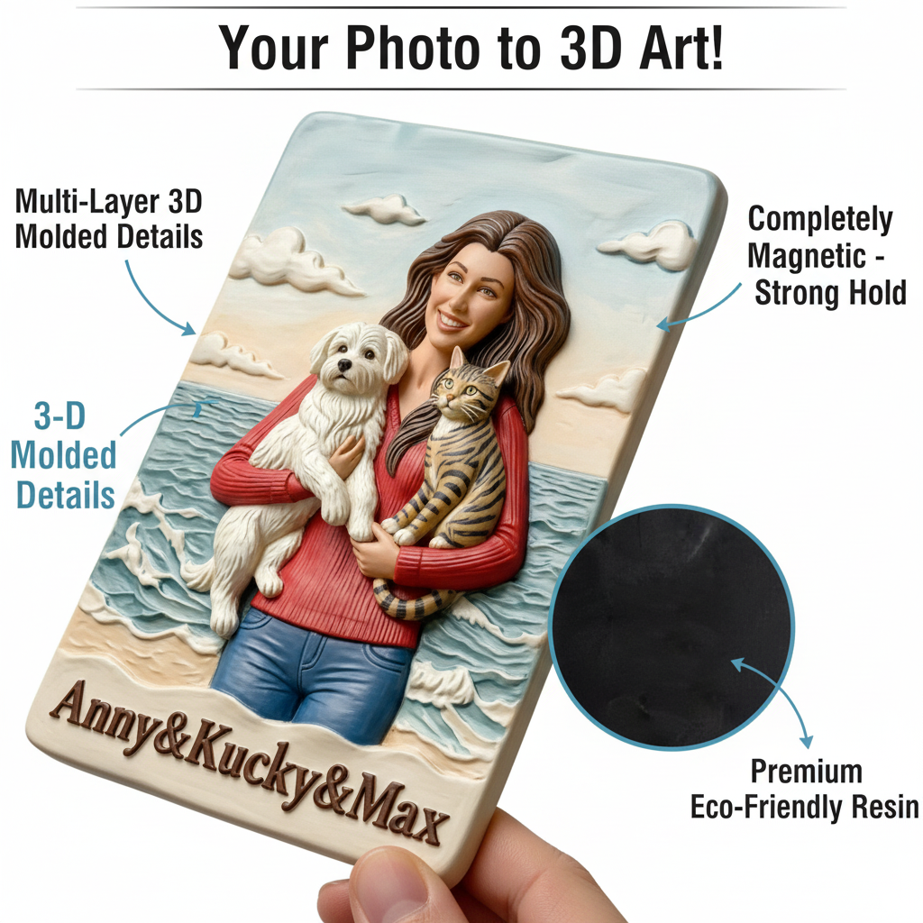 Customized 3D Cartoon Fridge Magnets | Customizable with family photos, pet photos, couple photos | Unique hand-painted 3D embossed commemorative gifts, suitable for holidays, birthdays, anniversaries, and other occasions.