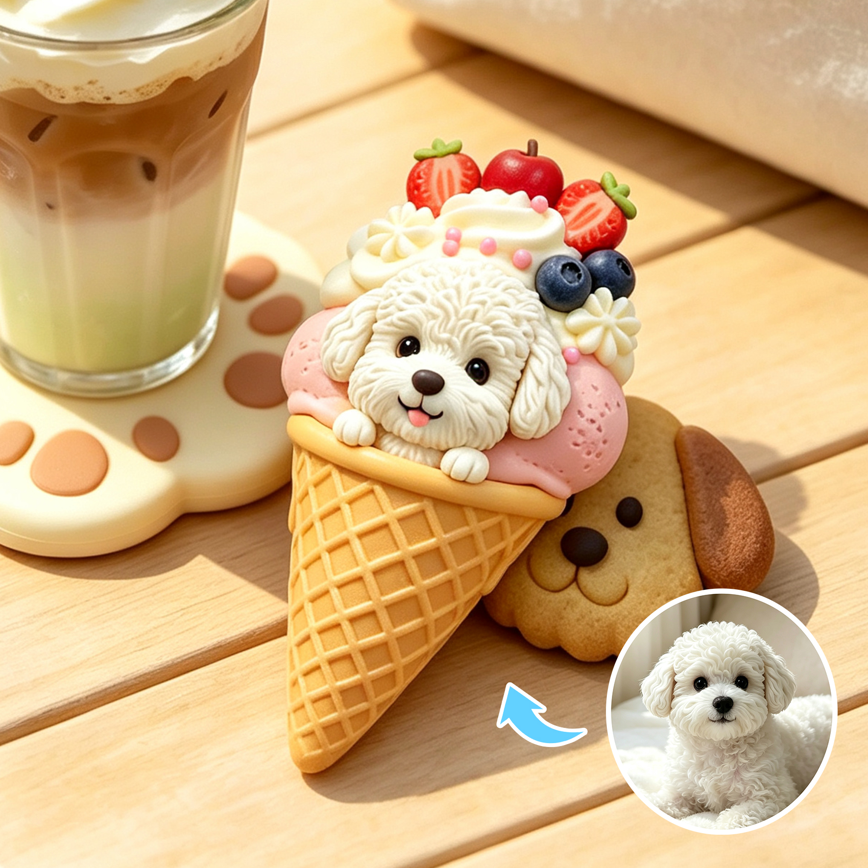 Custom 3D Relief Cartoon Fridge Magnet | Customizable with Pet Photos | Personalized 3D Printed Ice Cream Pet Refrigerator Magnets