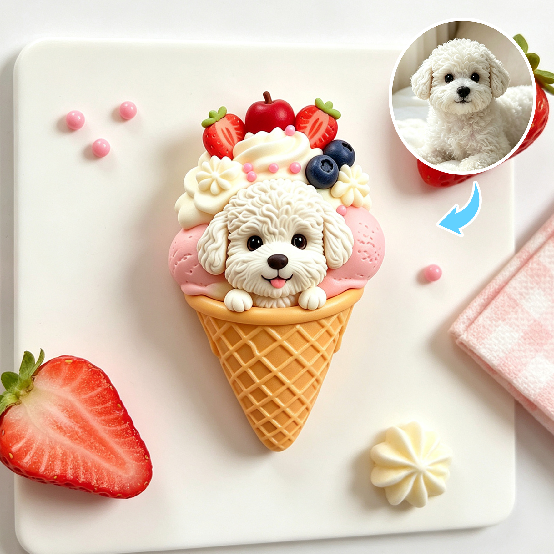 Custom 3D Relief Cartoon Fridge Magnet | Customizable with Pet Photos | Personalized 3D Printed Ice Cream Pet Refrigerator Magnets