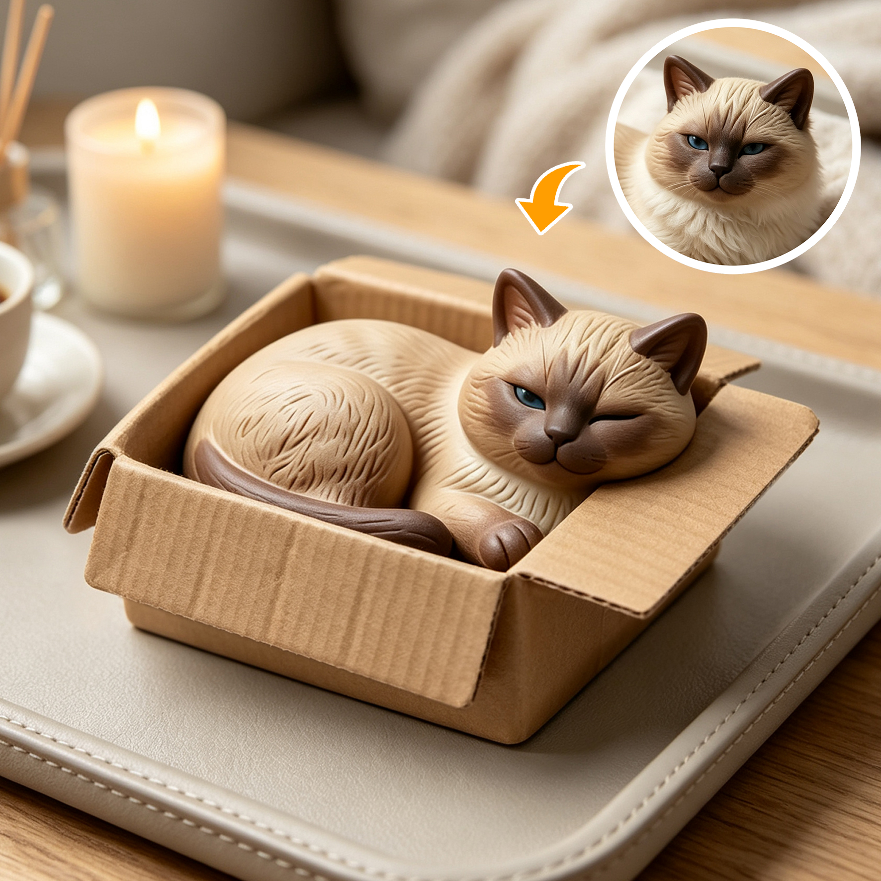 Cute 3D Custom Mini Ornaments of Characters or Pets | Made of resin, Cat in cardboard box, compatible with cars and offices, multi-purpose for dashboard/desktop/hanging, cartoon theme.