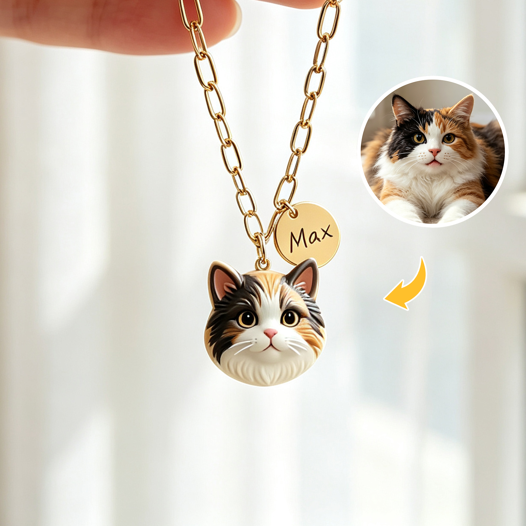 Personalized necklaces, customizable pet pendants, dog and cat portrait necklaces with name, commemorative gifts, and the perfect present for pet lovers.