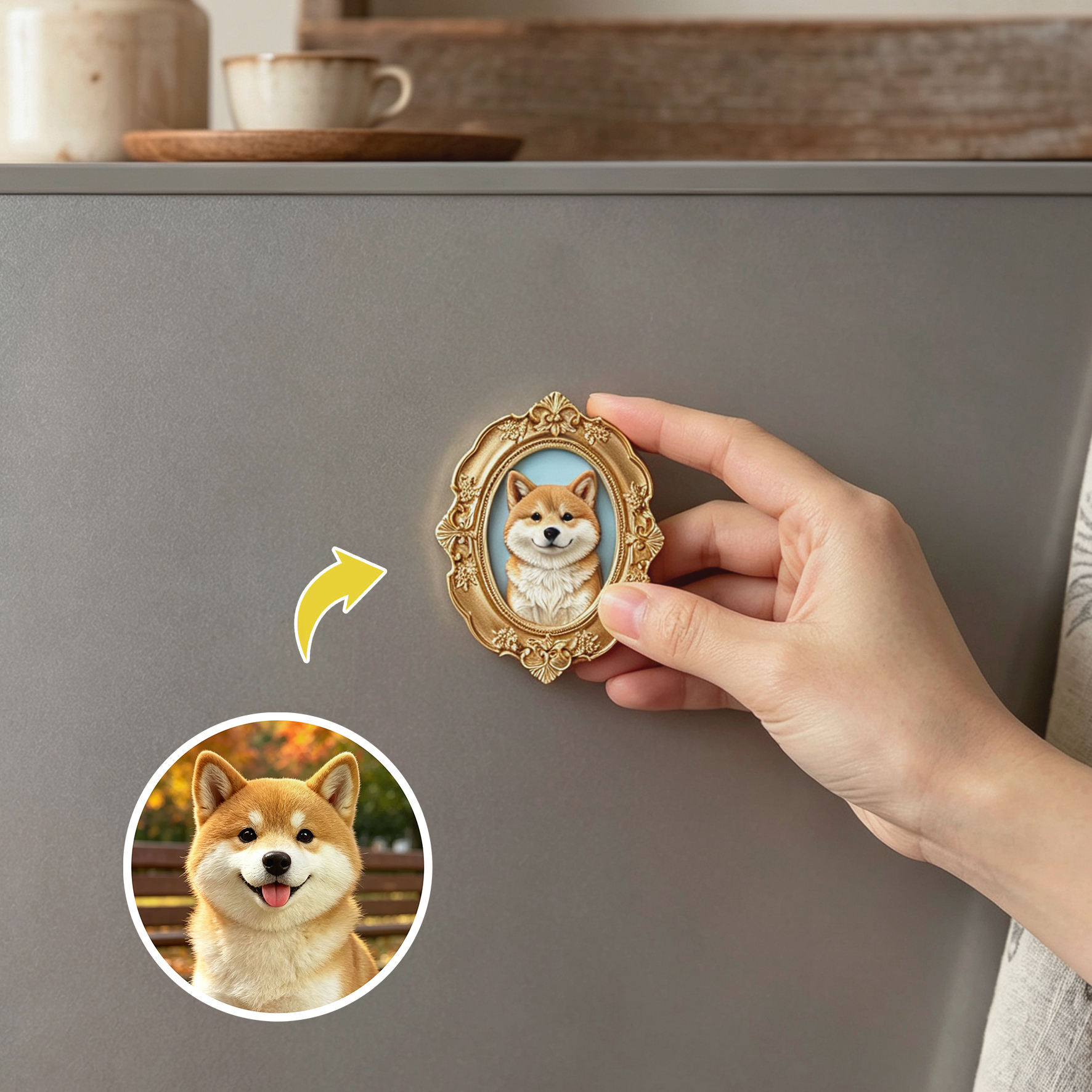 Custom 3D Relief Cartoon Fridge Magnet | Customizable with Pet Photos | Personalized 3D Printed Pet Portrait in A Vintage Photo Frames  | Pet Loss | Pet Lover Present