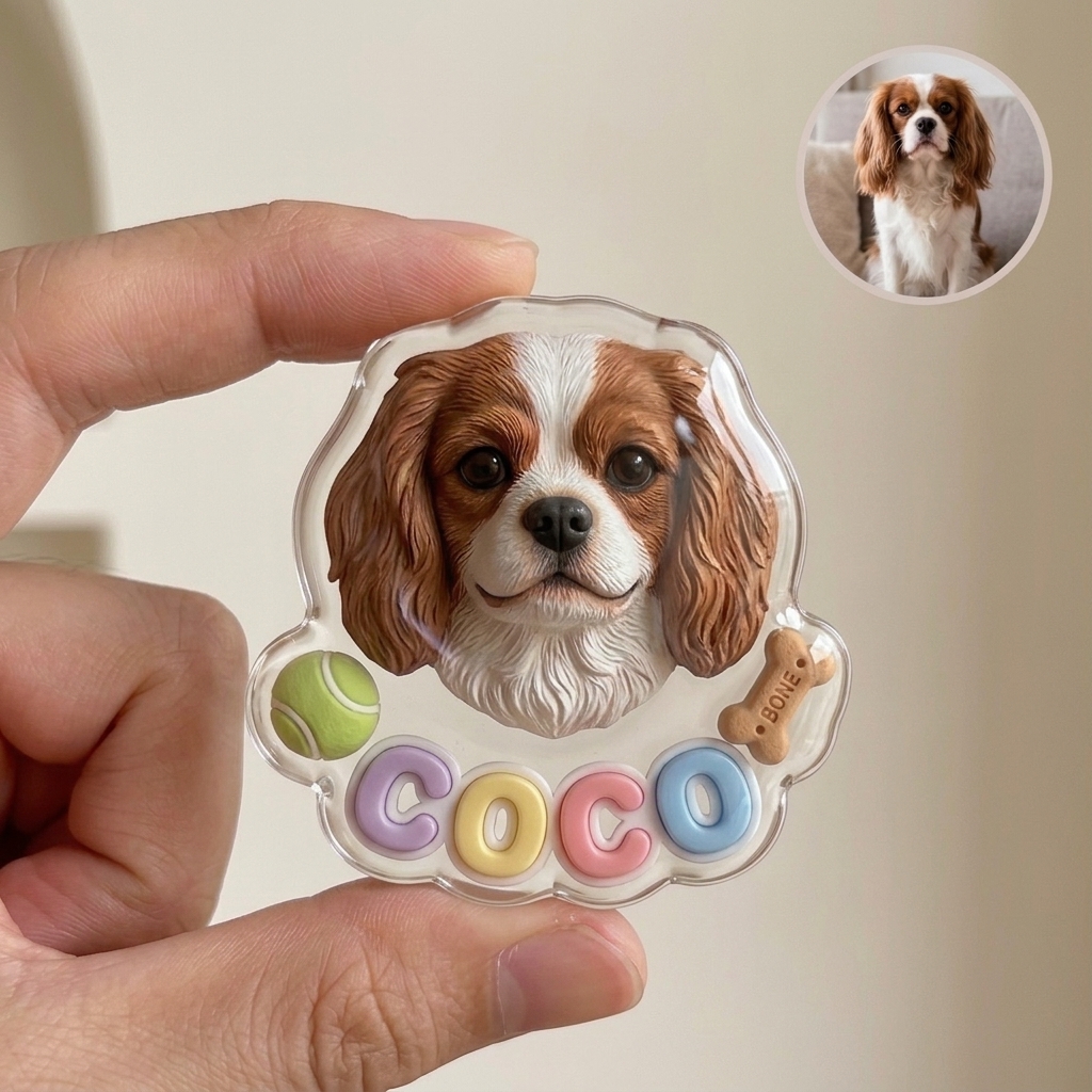 Custom 3D Pet Transparent Fridge Magnet with Name