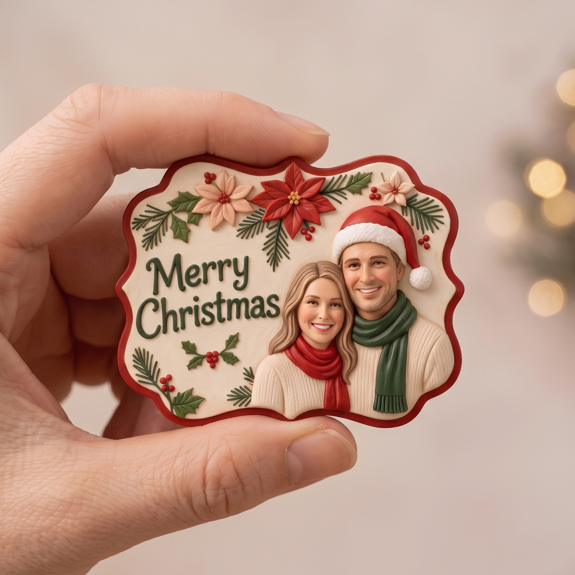 Custom 3D Christmas Portrait Fridge Magnet