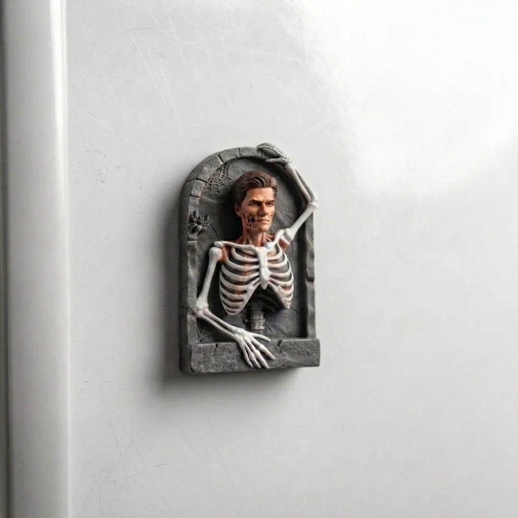 Custom 3D Relief Cartoon Fridge Magnet | Personalized Halloween Portrait Skull Tombstone Refrige Magnets | Customizable with Photos | Halloween Gift for Him/Her/Family