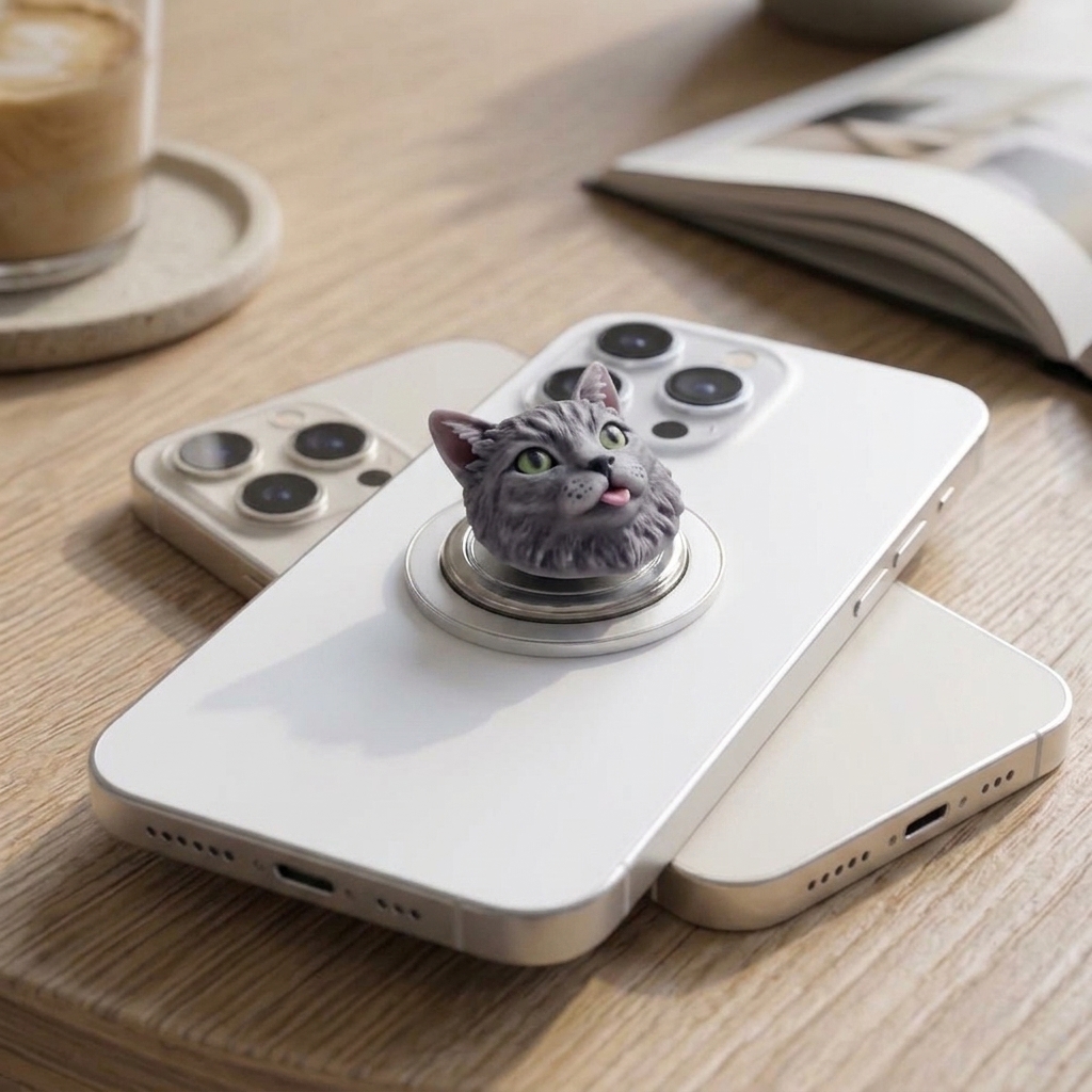 Cute 3D Custom Pet Head Phone Grip | Personalized Dog & Cat Stand for Pet Lovers