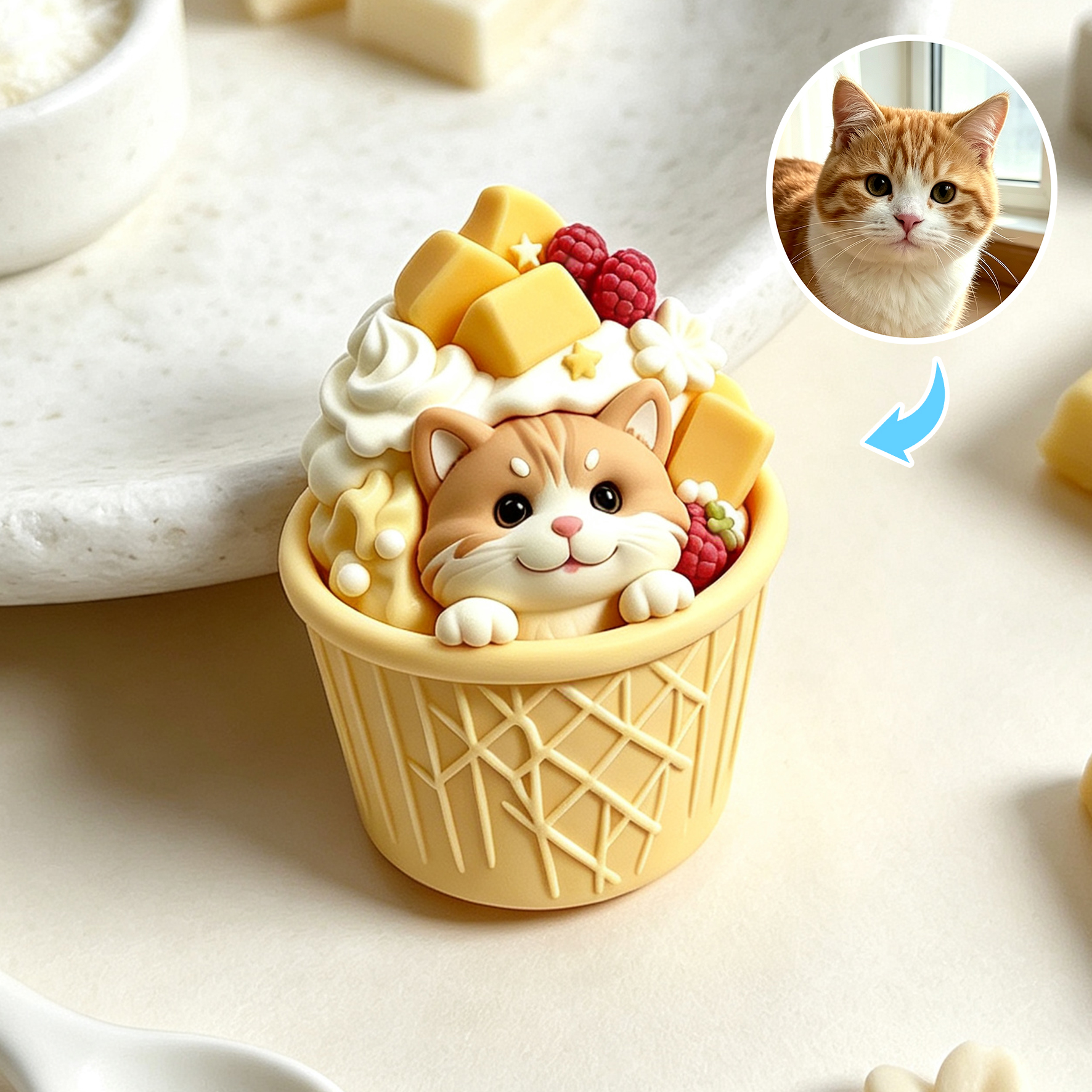 Custom 3D Relief Cartoon Fridge Magnet | Customizable with Pet Photos | Personalized 3D Printed Ice Cream Pet Refrigerator Magnets