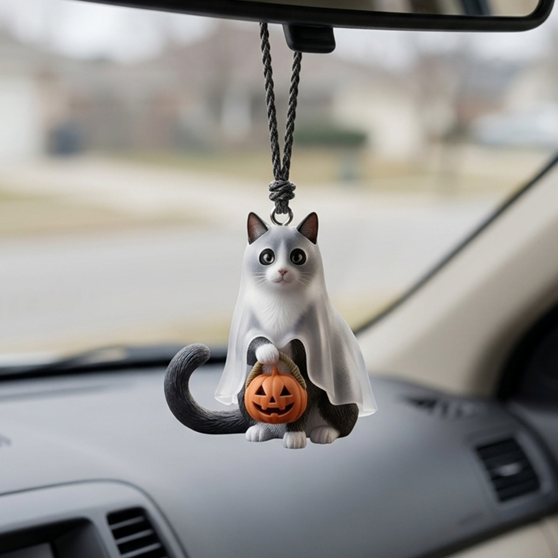 Cute 3D Printed Custom Halloween Pet with Pumpkin Figurine | Personalized Mini Car Ornament of Pets | Pets Halloween Decor | Made of resin | Dogs Cats Halloween Gift