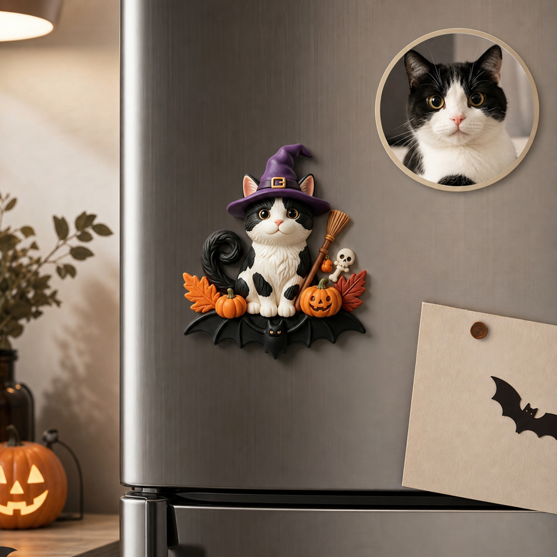 Custom 3D Relief Cartoon Fridge Magnet | Personalized Halloween Pet Fridge Magnet with Pumpkin/Ghost | Made of resin | Dogs Cats Halloween Gift