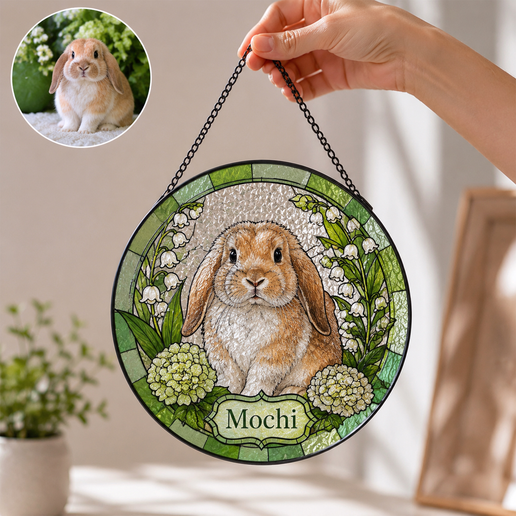 Personalized  Stained Glass Pet Portrait, Custom Dog Cat Sun Catcher Stained Glass Ornament, Pet Remembrance Gift for Pet Lovers