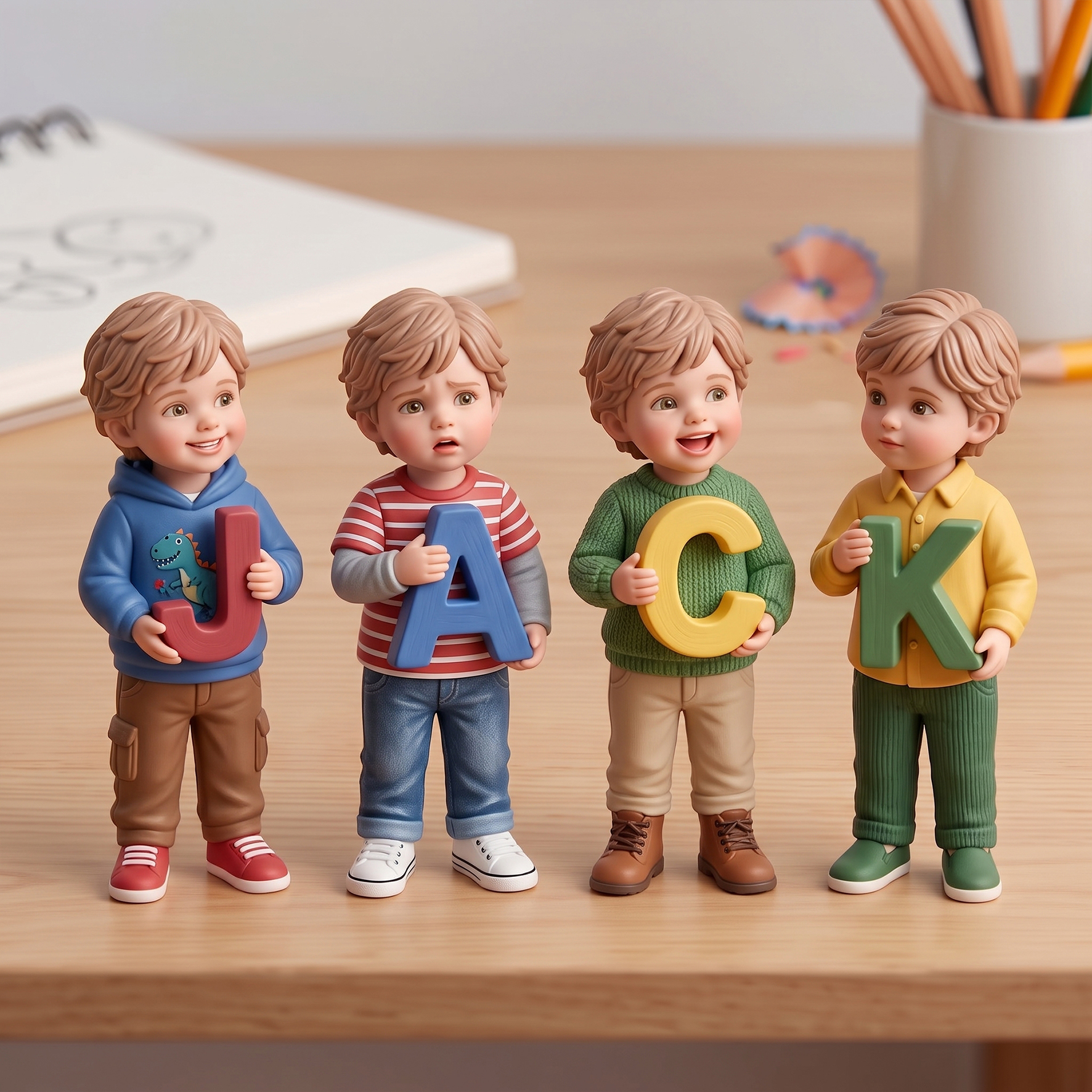 3D Figurine Holding Letters/Numbers Mini Ornaments of Characters