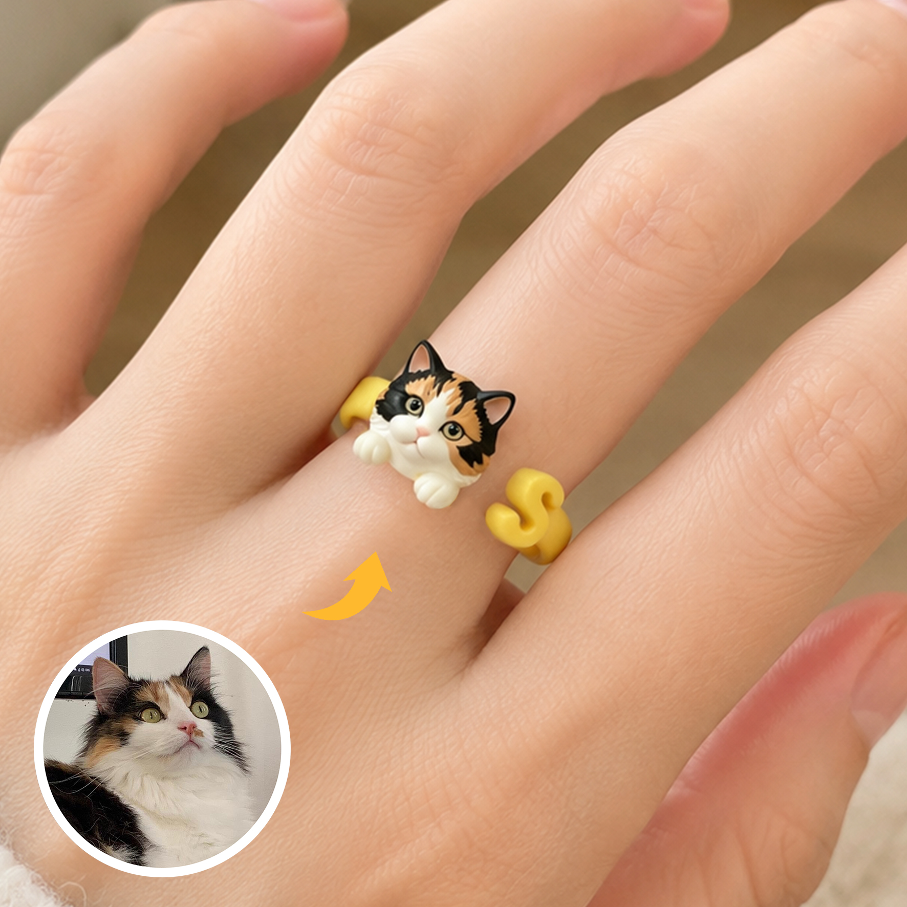 Customized 3D pet portrait rings, personalized 3D pet portrait rings, commemorative gifts for pet lovers.