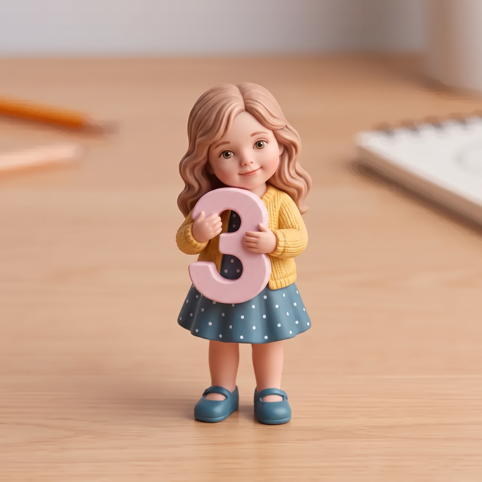 3D Figurine Holding Initial Letter/Numbers Mini Ornaments of Characters