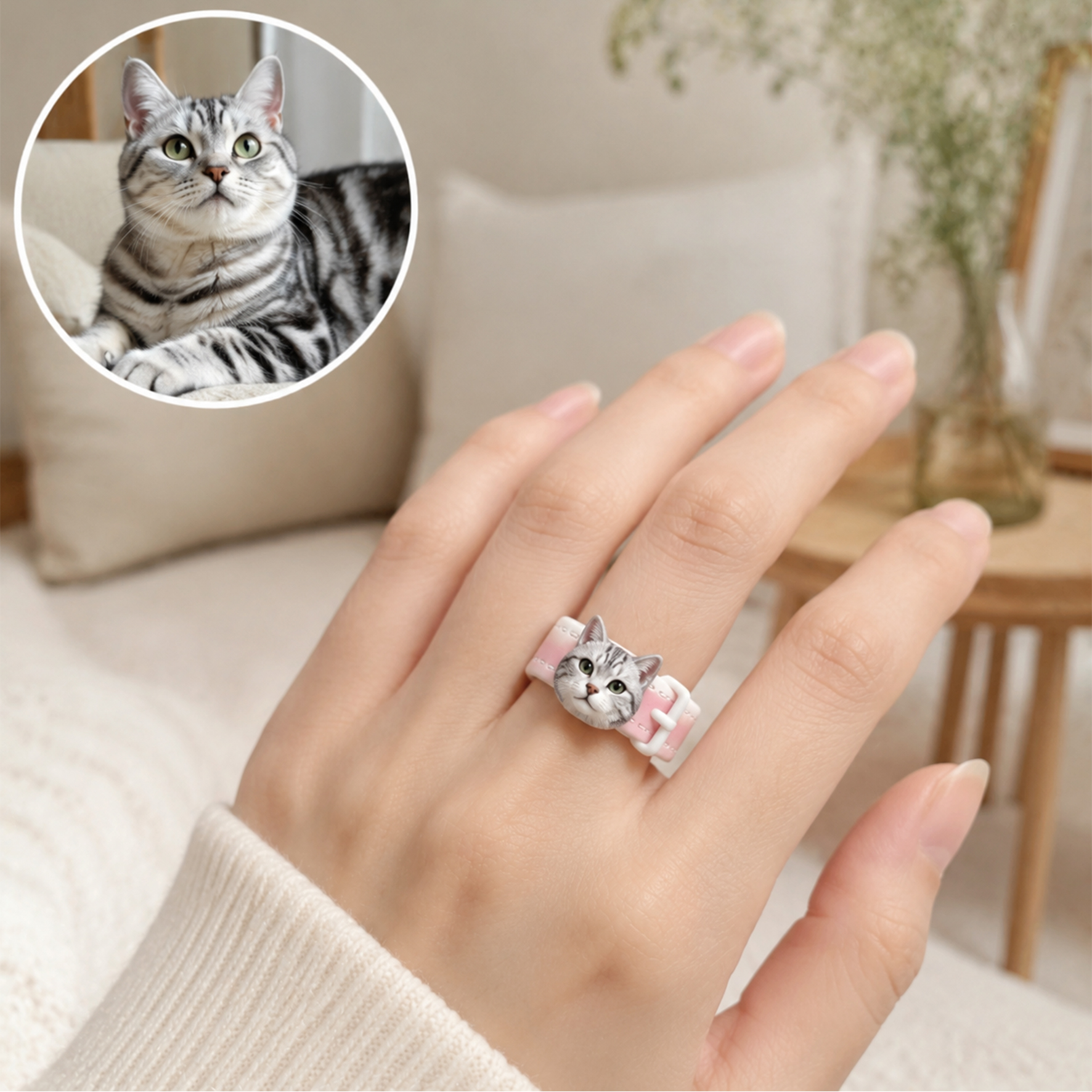 Customized 3D pet portrait rings, personalized 3D pet portrait rings, commemorative gifts for pet lovers.