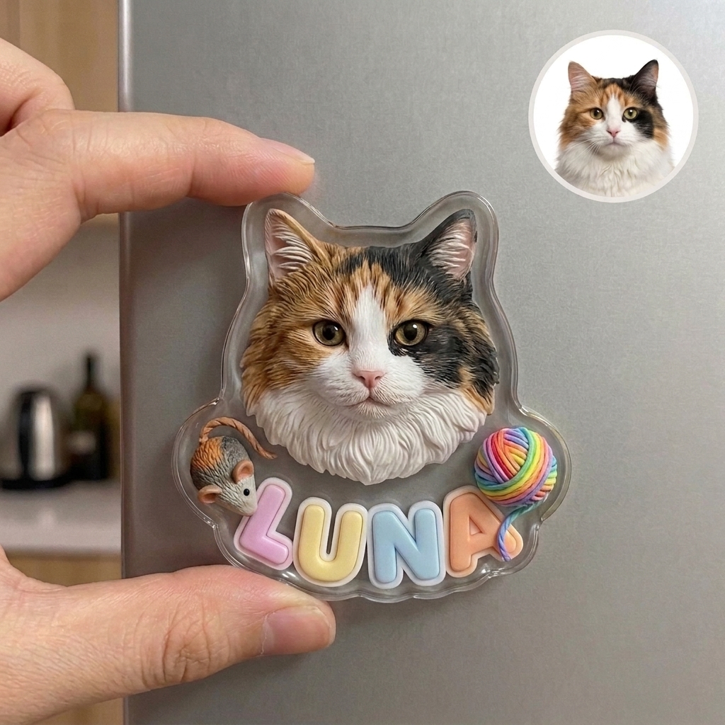 Custom 3D Pet Transparent Fridge Magnet with Name