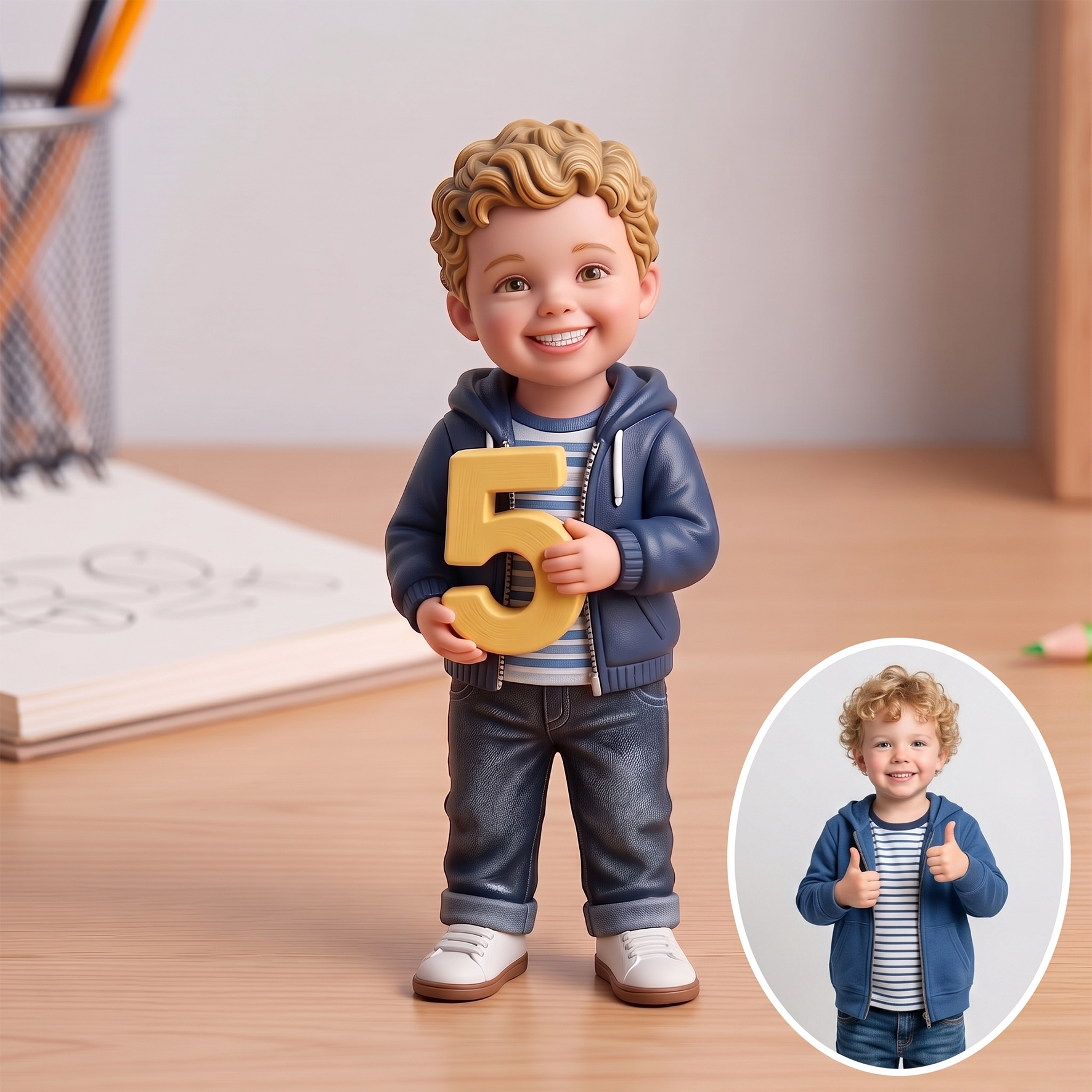 3D Figurine Holding Letters/Numbers Mini Ornaments of Characters