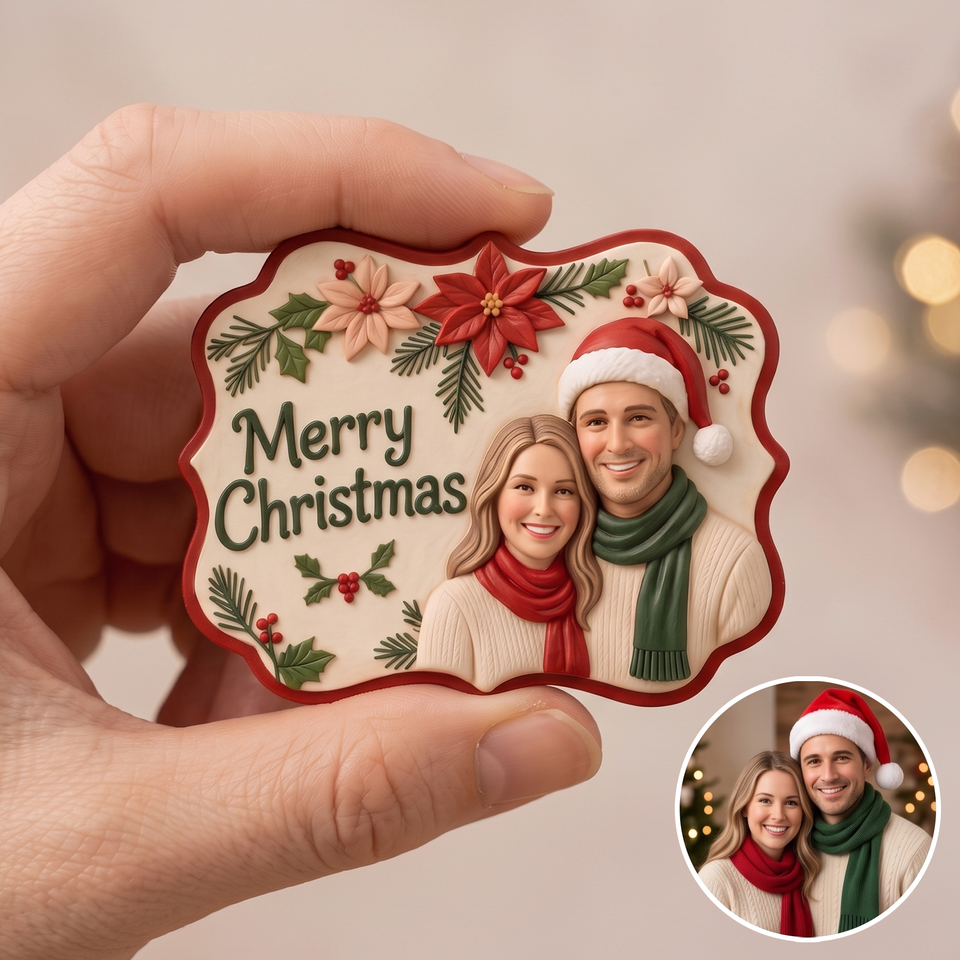 Custom 3D Christmas Portrait Fridge Magnet
