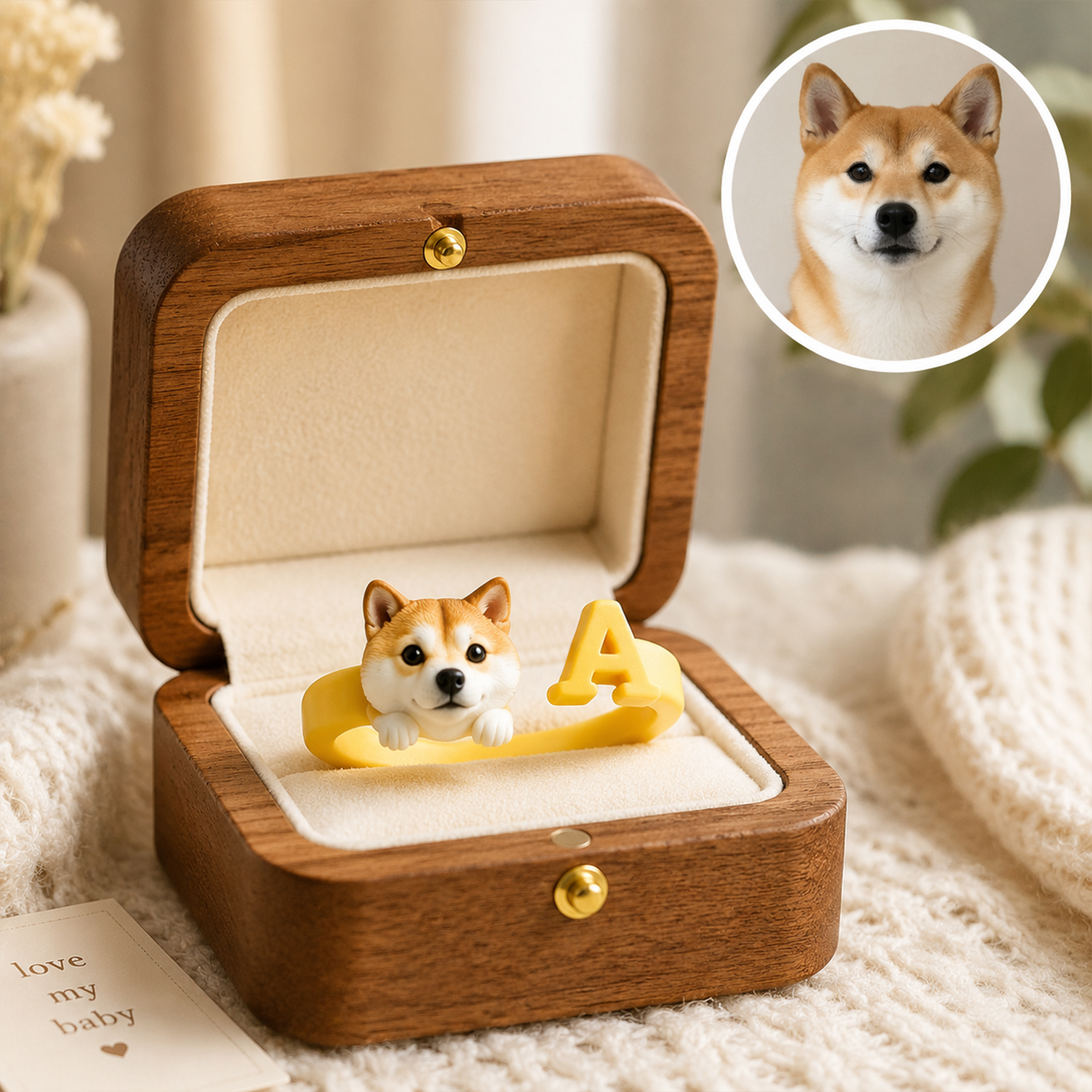 Customized 3D pet portrait rings, personalized 3D pet portrait rings, commemorative gifts for pet lovers.