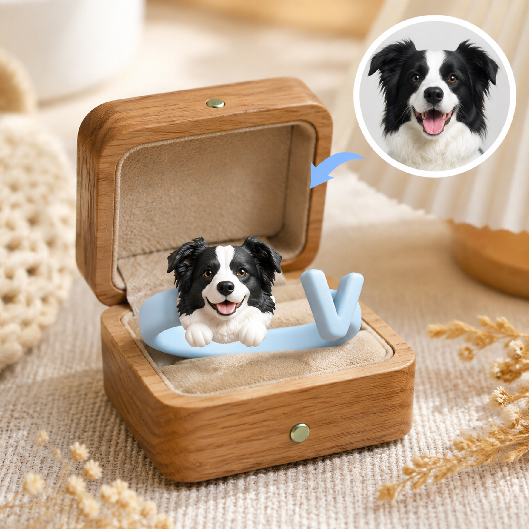 Customized 3D pet portrait rings, personalized 3D pet portrait rings, commemorative gifts for pet lovers.
