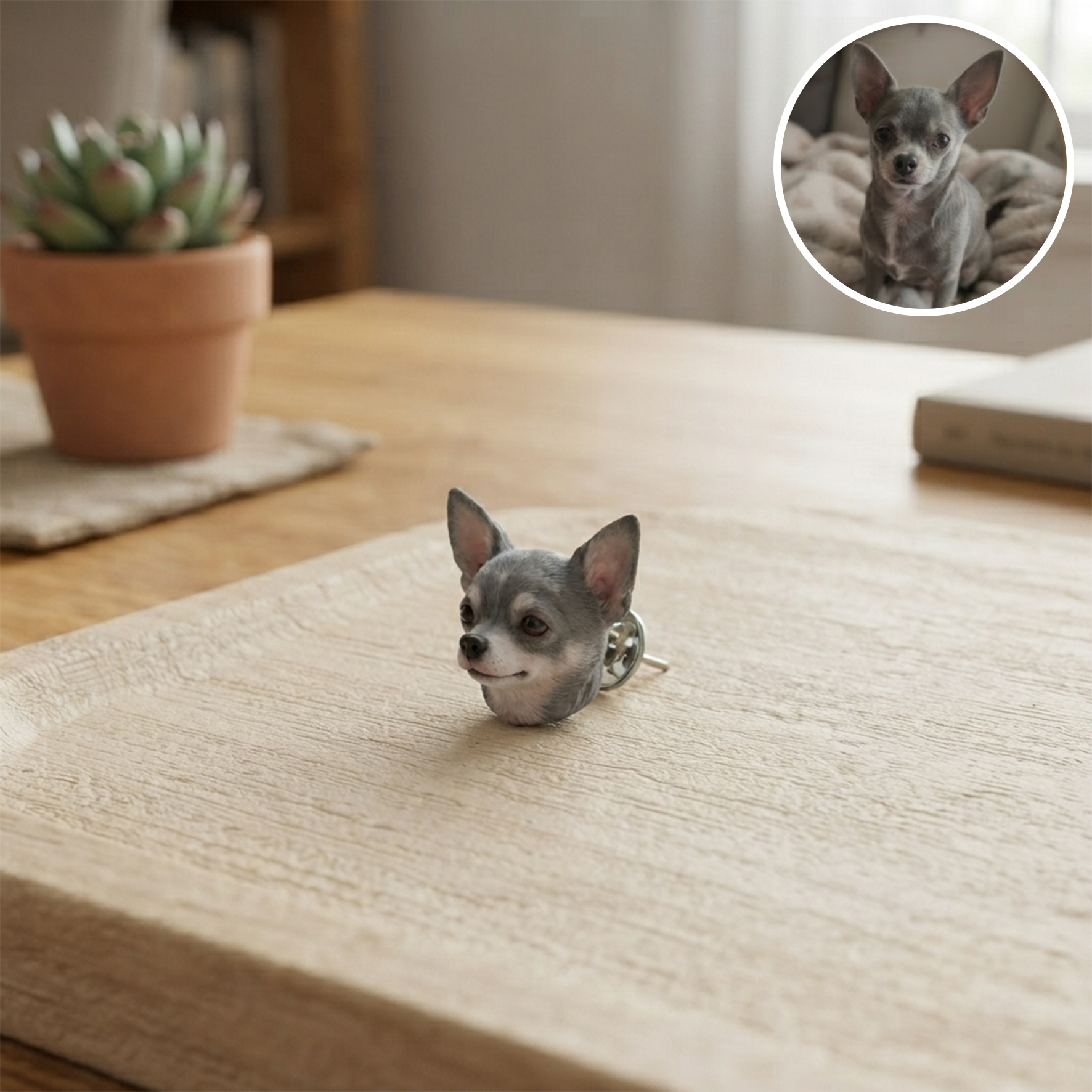 Customized 3D pet portrait brooch, personalized 3D pet portrait brooch, commemorative gifts for pet lovers.