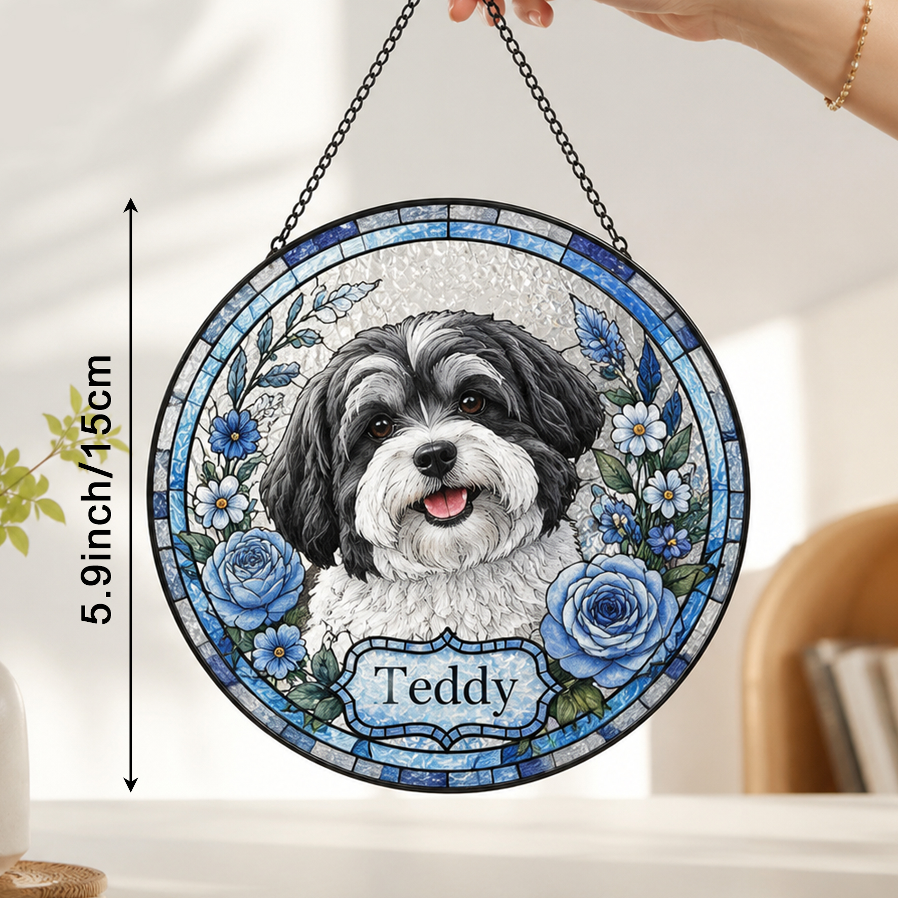 Personalized  Stained Glass Pet Portrait, Custom Dog Cat Sun Catcher Stained Glass Ornament, Pet Remembrance Gift for Pet Lovers