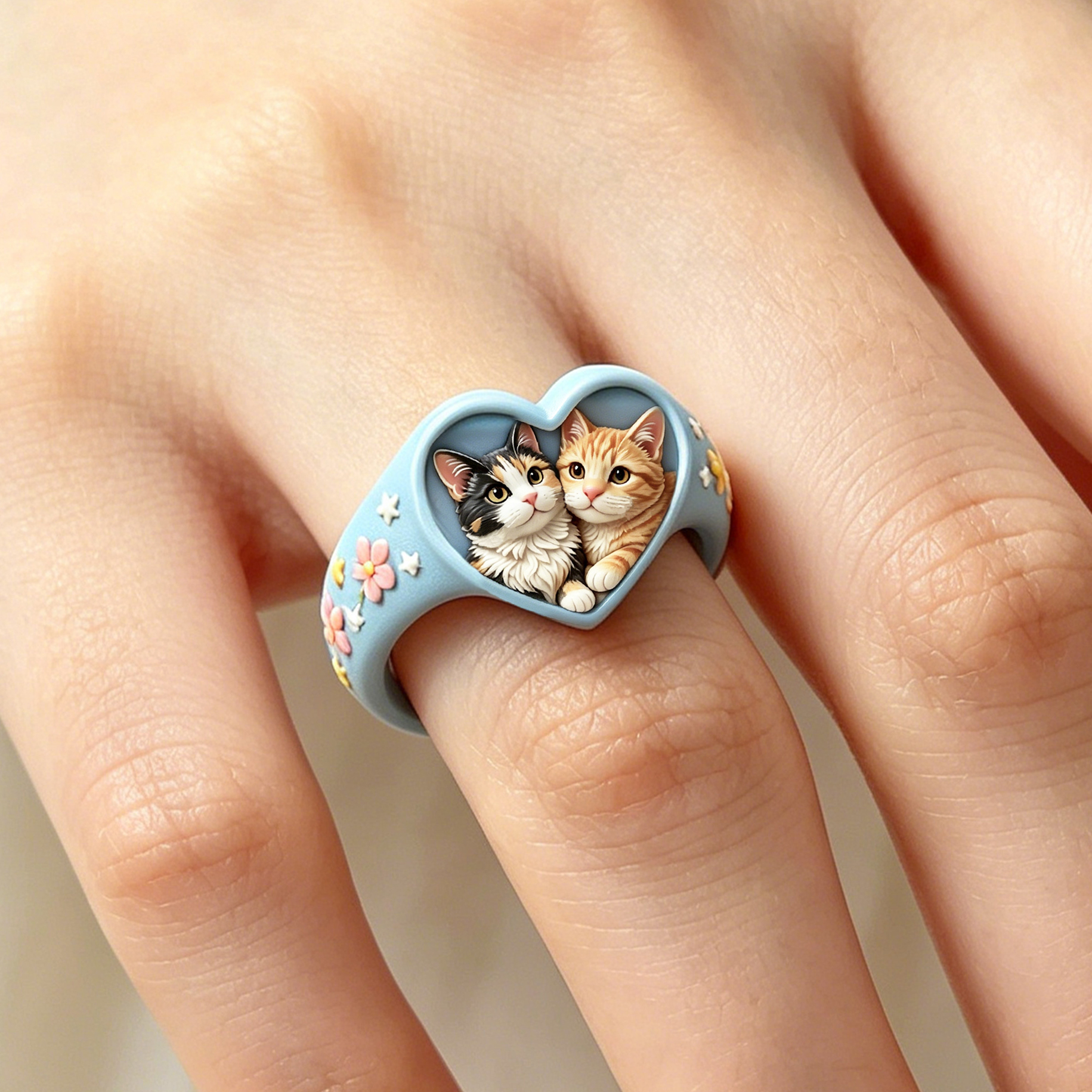 Customized 3D pet portrait rings, personalized 3D pet portrait rings, commemorative gifts for pet lovers.